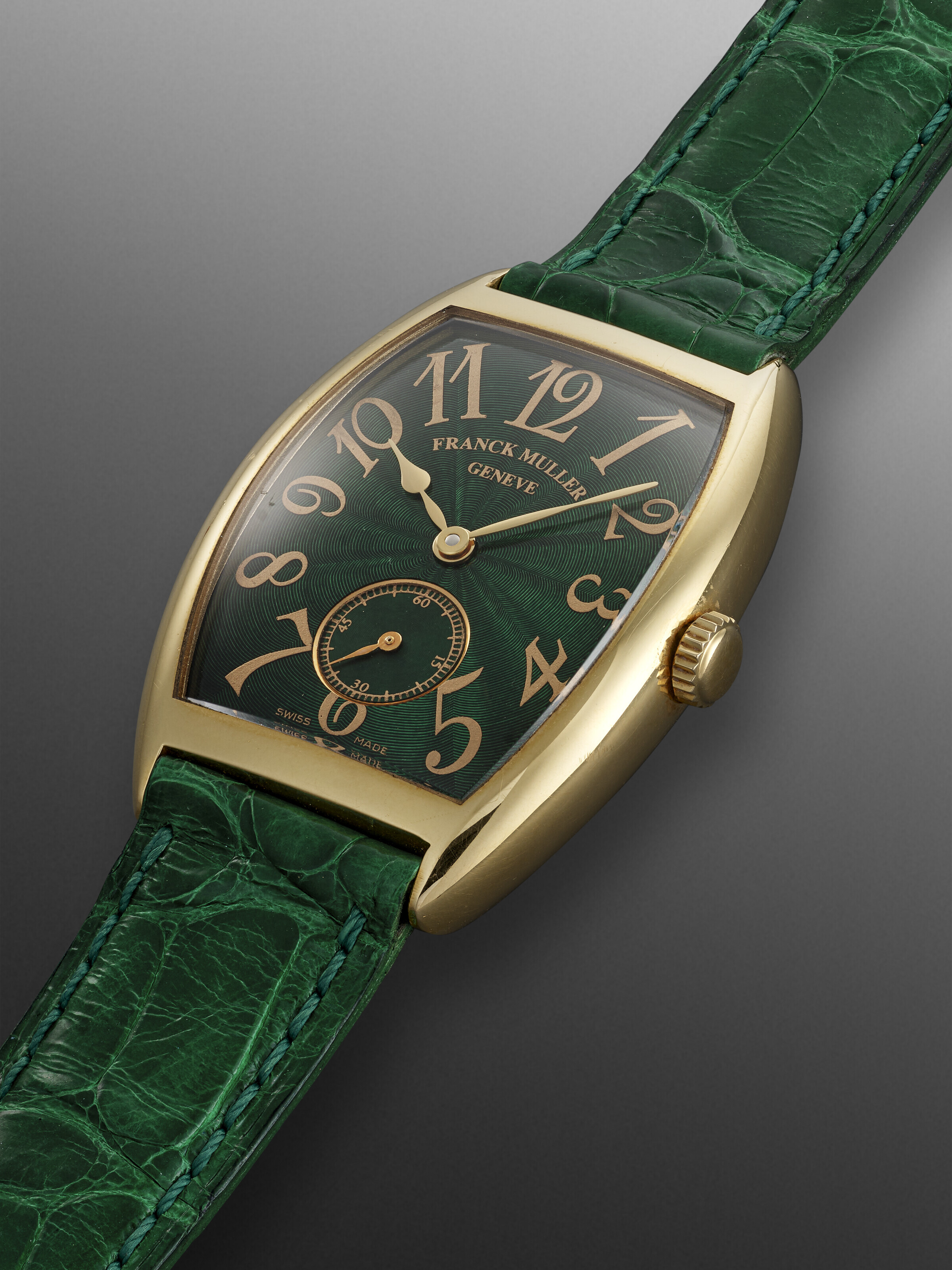 FRANCK MULLER, YELLOW GOLD 'CINTREE CURVEX' WITH GREEN DIAL, REF