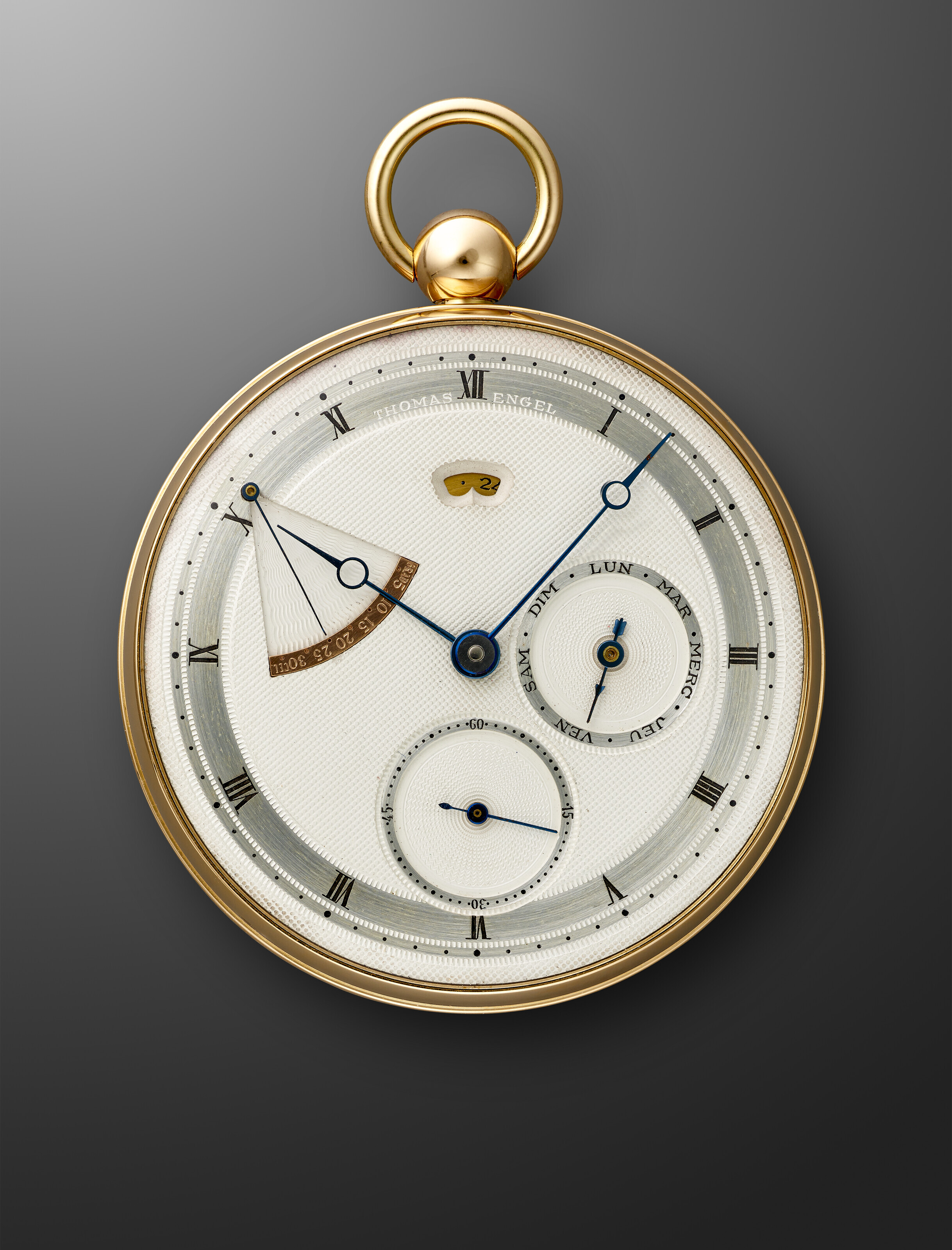 THOMAS ENGEL ÄSCH, YELLOW GOLD CALENDAR OPENFACE POCKET WATCH, NO