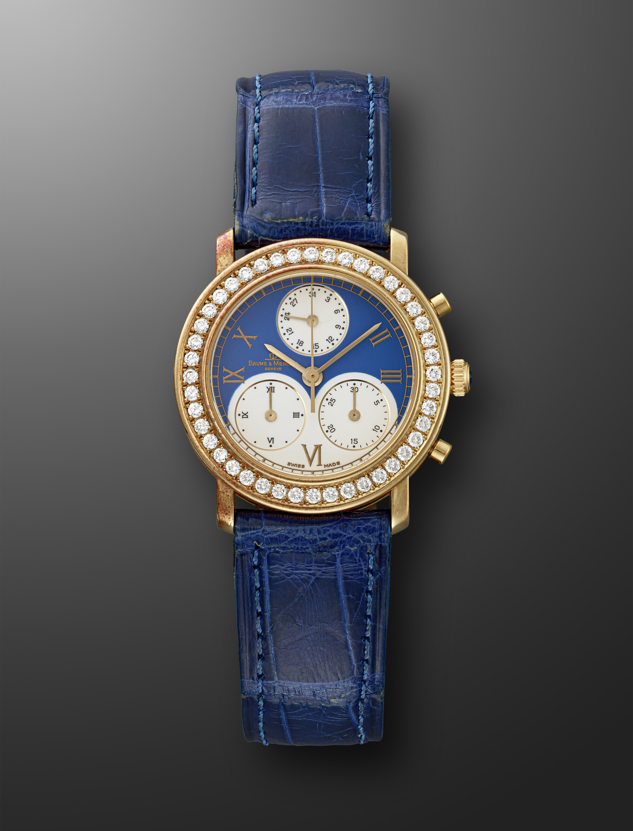 BAUME MERCIER, YELLOW GOLD AND DIAMOND-SET CHRONOGRAPH, REF