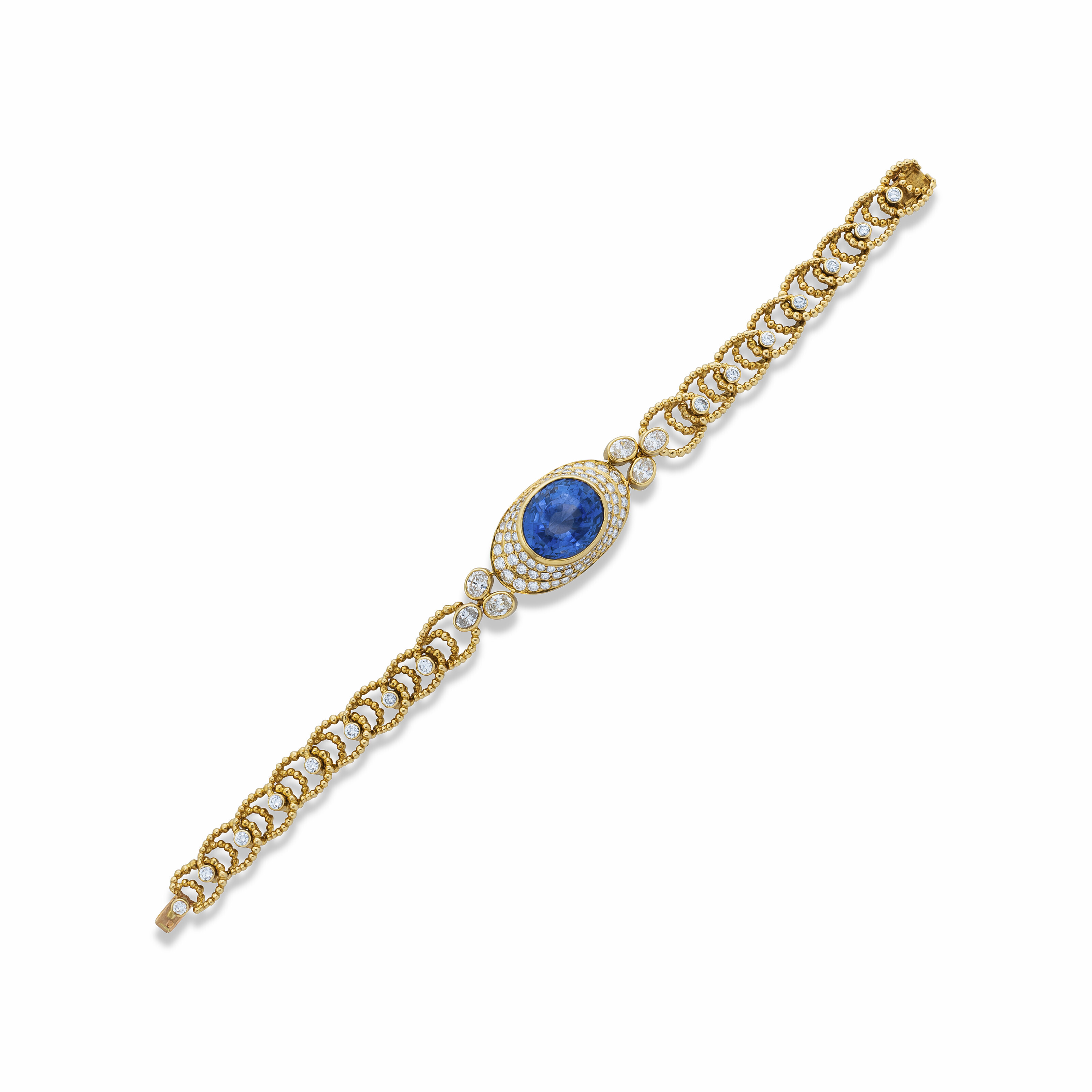 BELLE ÉPOQUE Sapphire Bracelet 18K WG 1900s French Belle Epoque Sapphire Pearl and Diamond