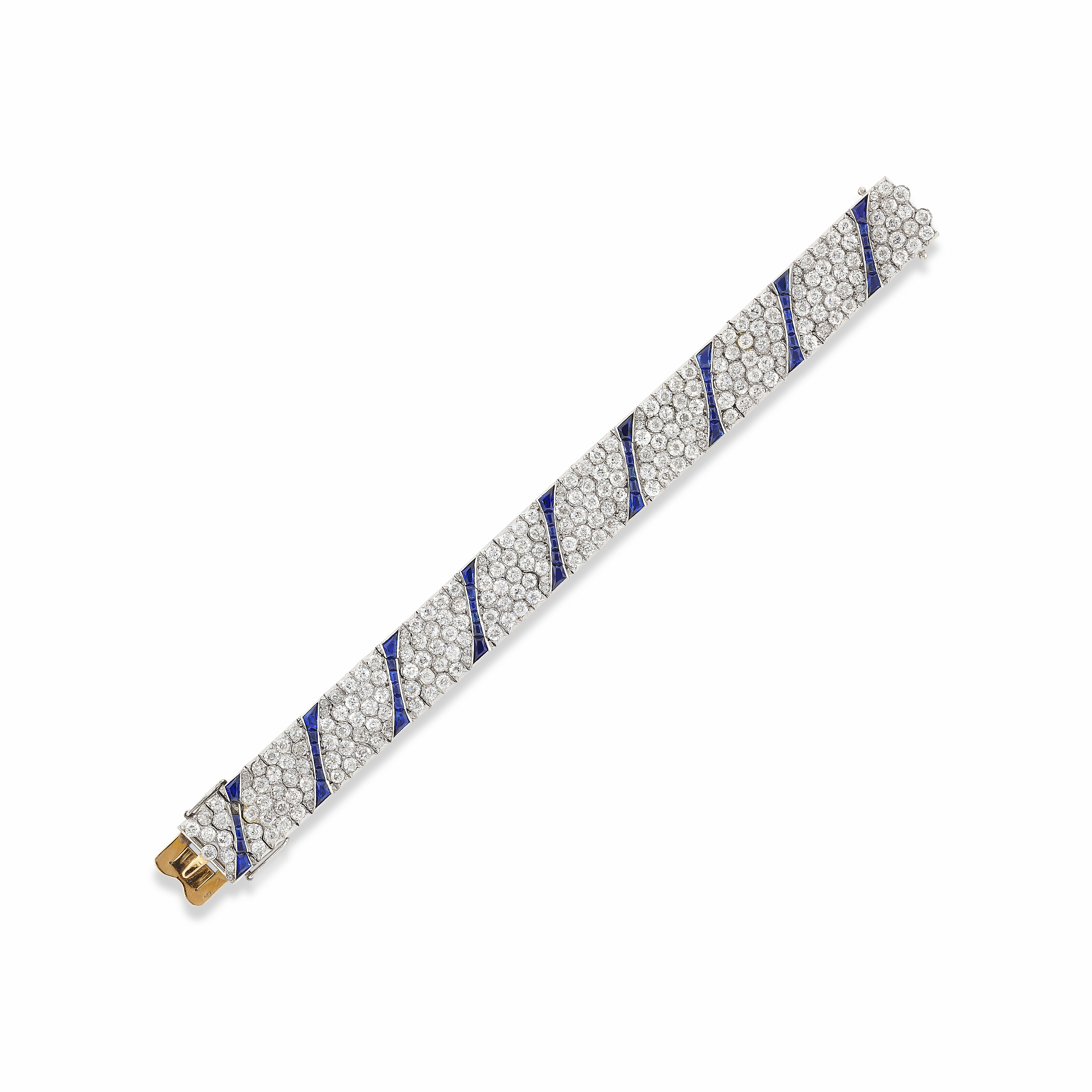 BELLE ÉPOQUE Sapphire Bracelet 18K WG 1900s French Belle Epoque Sapphire Pearl and Diamond