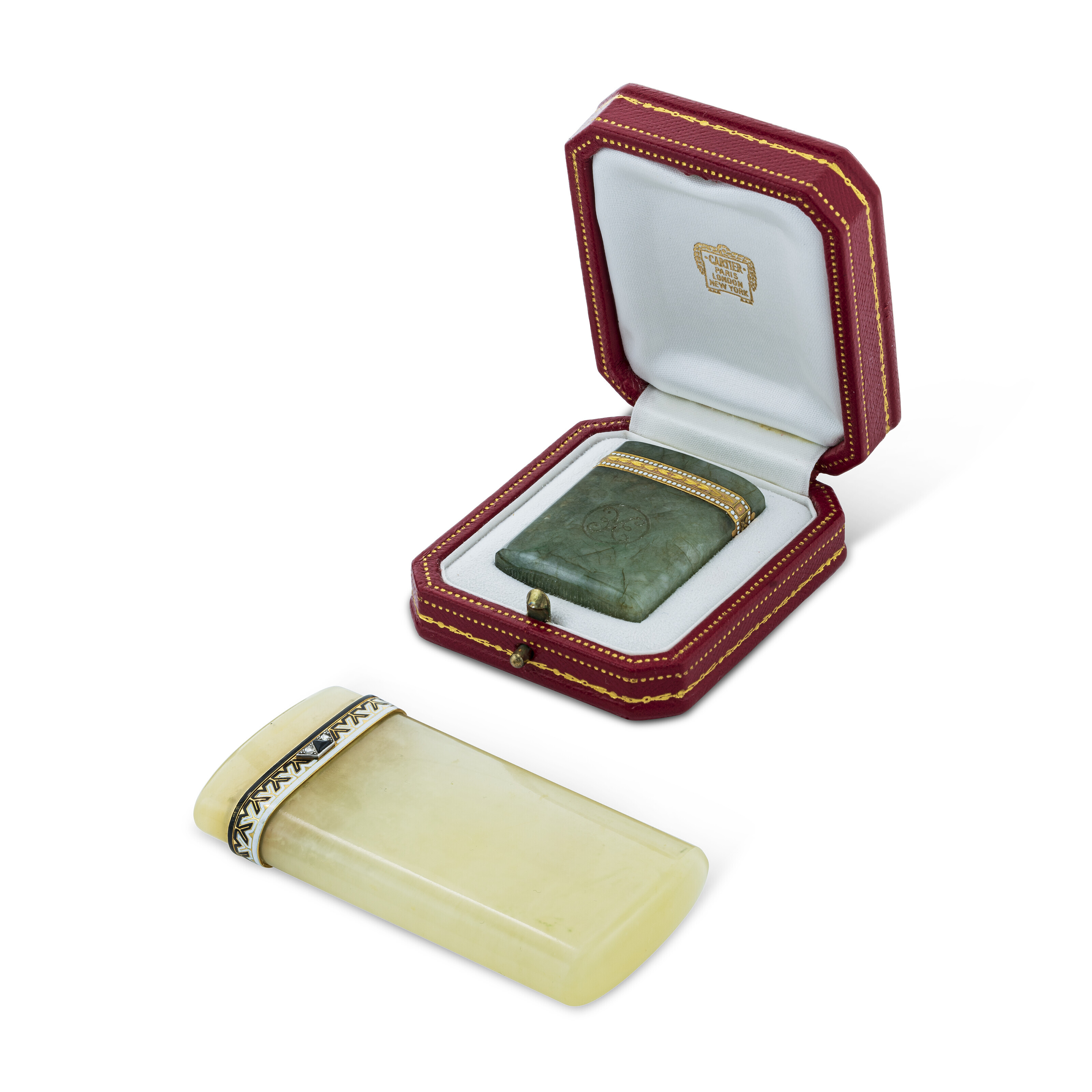 CARTIER EARLY 20TH CENTURY JADE, ONYX, DIAMOND AND ENAMEL