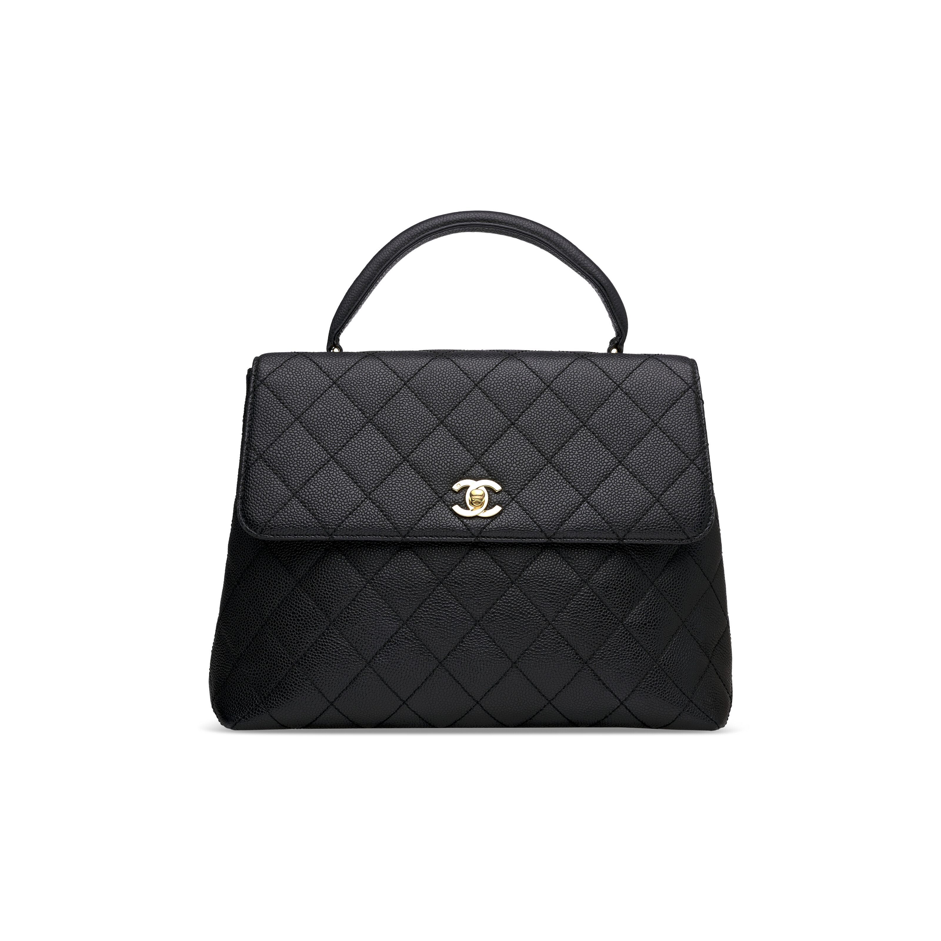 A BLACK QUILTED CAVIAR LEATHER TOP HANDLE FLAP BAG WITH GOLD HARDWARE, CHANEL, 2005 Christie’s