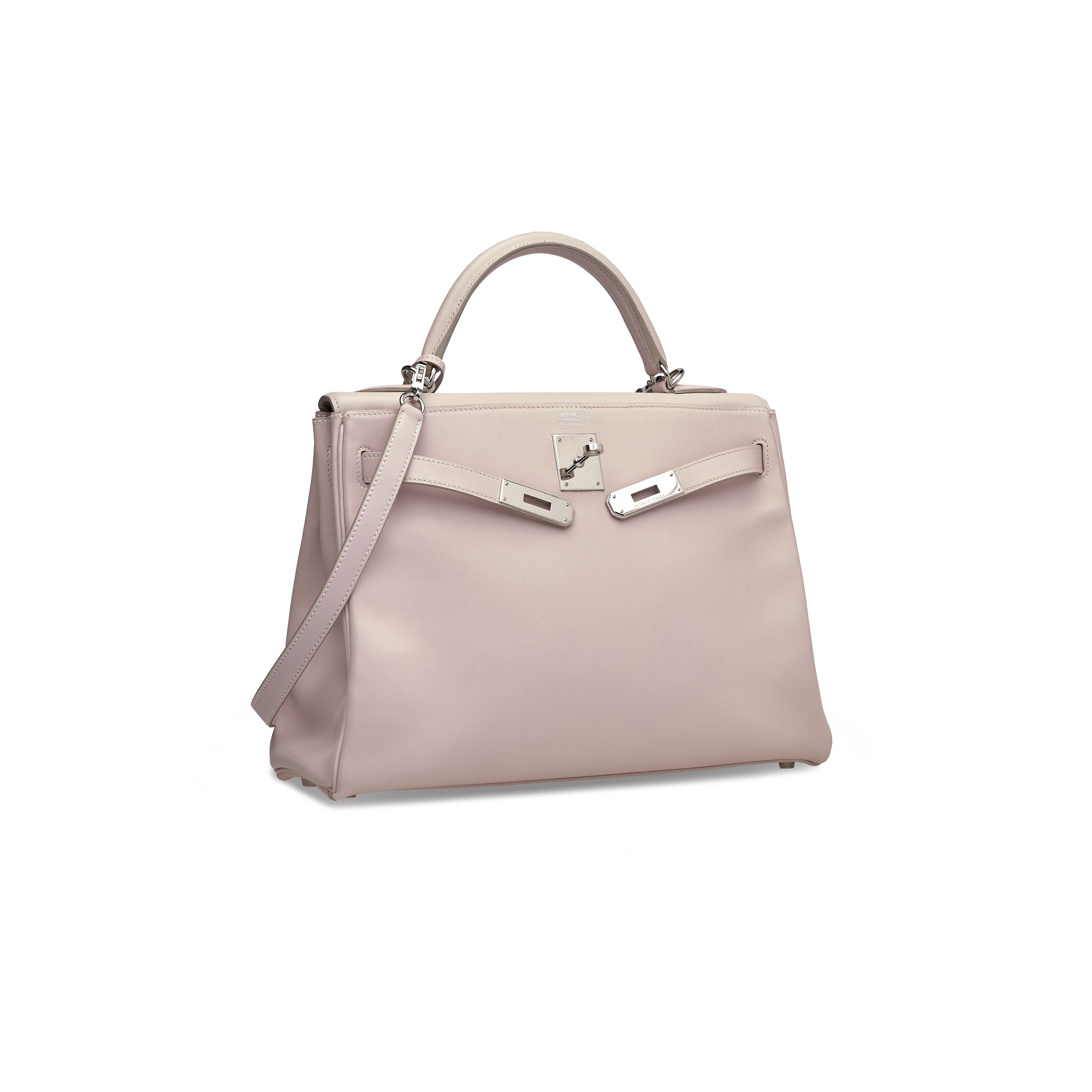 A ROSE DRAGÉE SWIFT LEATHER RETOURNÉ KELLY 32 WITH PALLADIUM