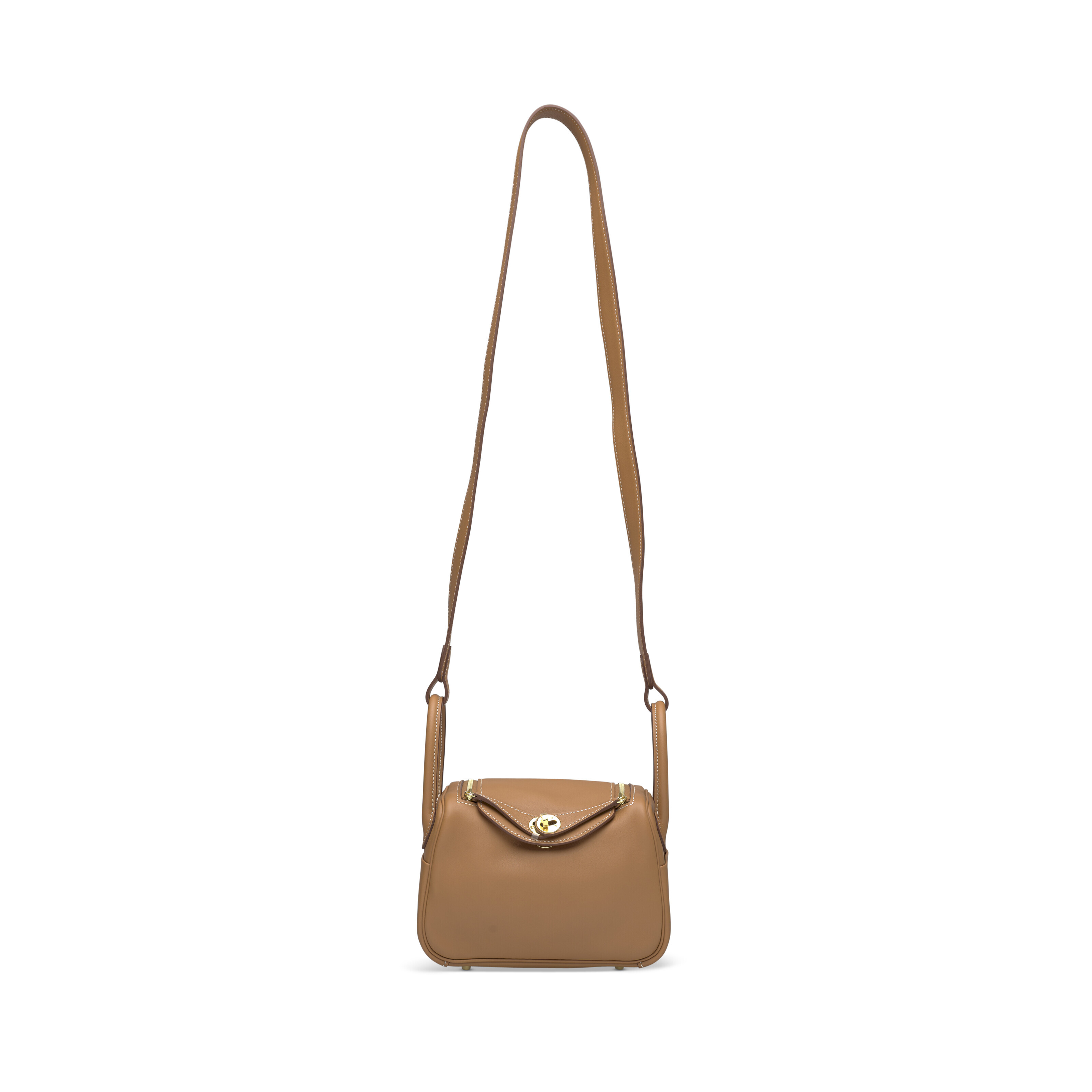 Hermes Gold Brown Swift Mini Lindy Gold Hardware Handbag Bag