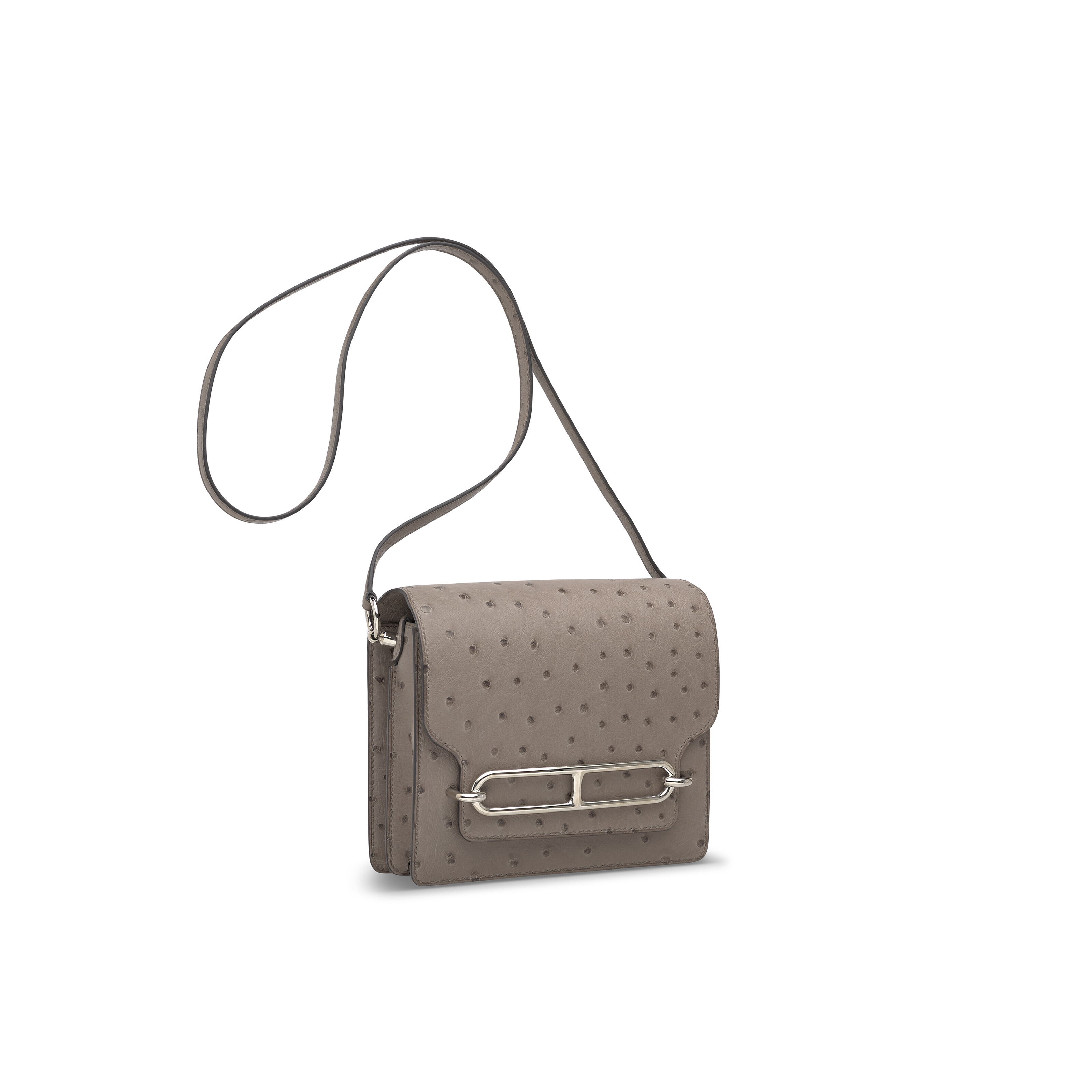 A GRIS ASPHALTE OSTRICH MINI ROULIS 18 WITH PALLADIUM HARDWARE