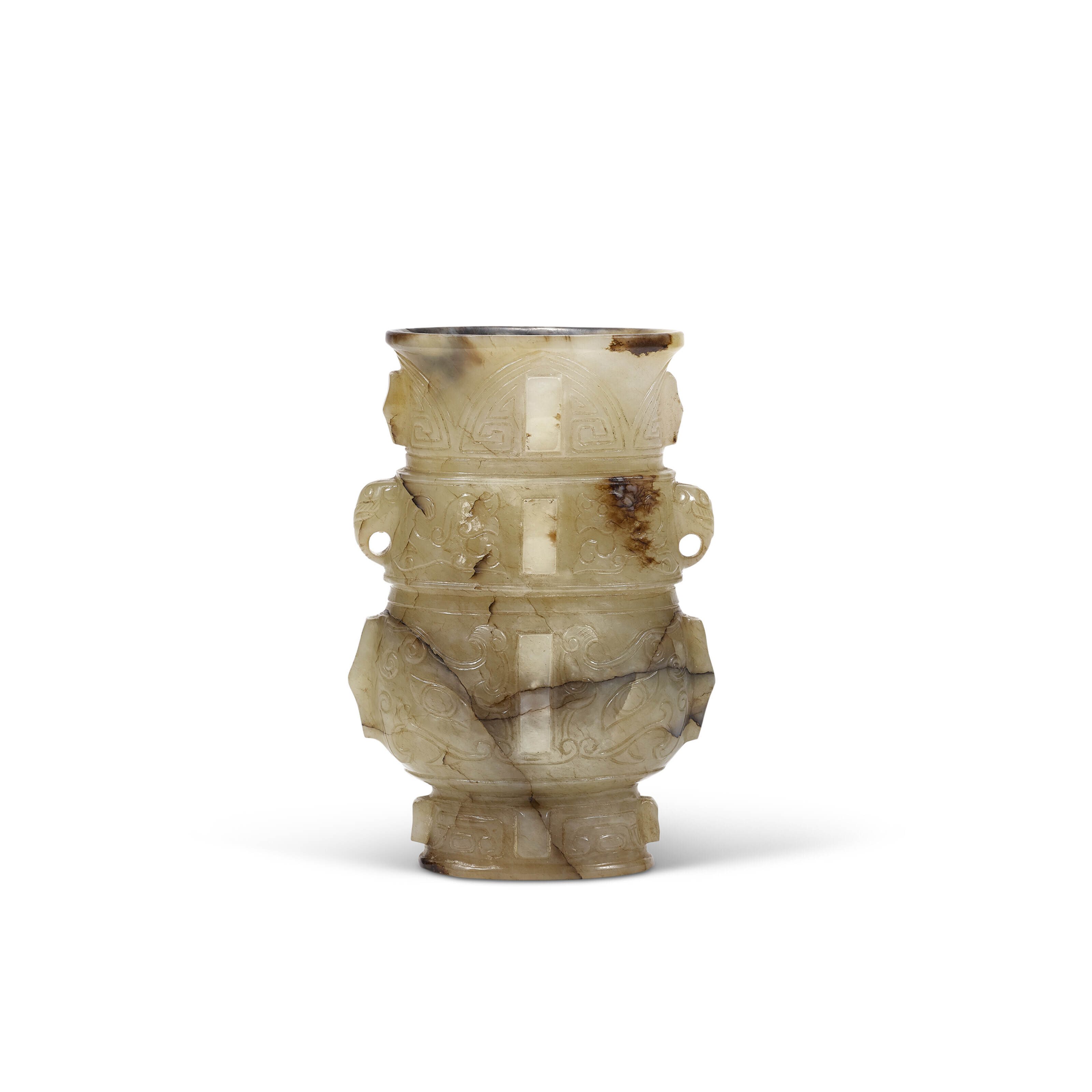 A WHITE AND BLACK JADE ARCHAISTIC VASE, ZUN, SONGMING DYNASTY (960