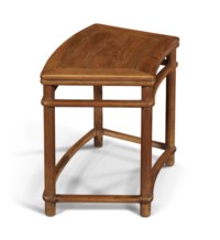 A VERY RARE PAIR OF HUANGHUALI FAN-SHAPED STOOLS, QING DYNASTY, 18TH ...