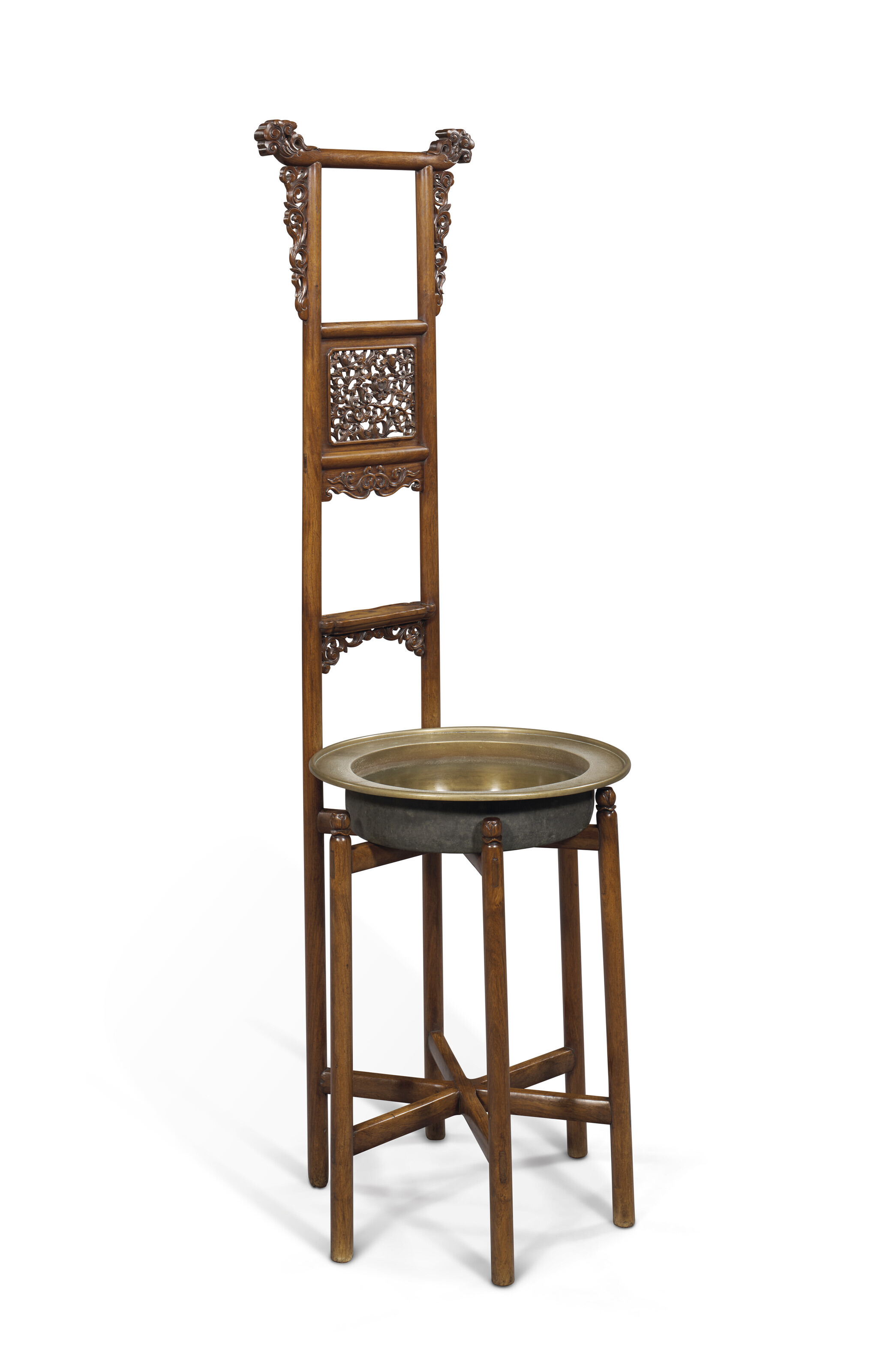 AN IMPORTANT AND RARE HUANGHUALI TOWEL RACK AND WASHBASIN, MIANPENJIA