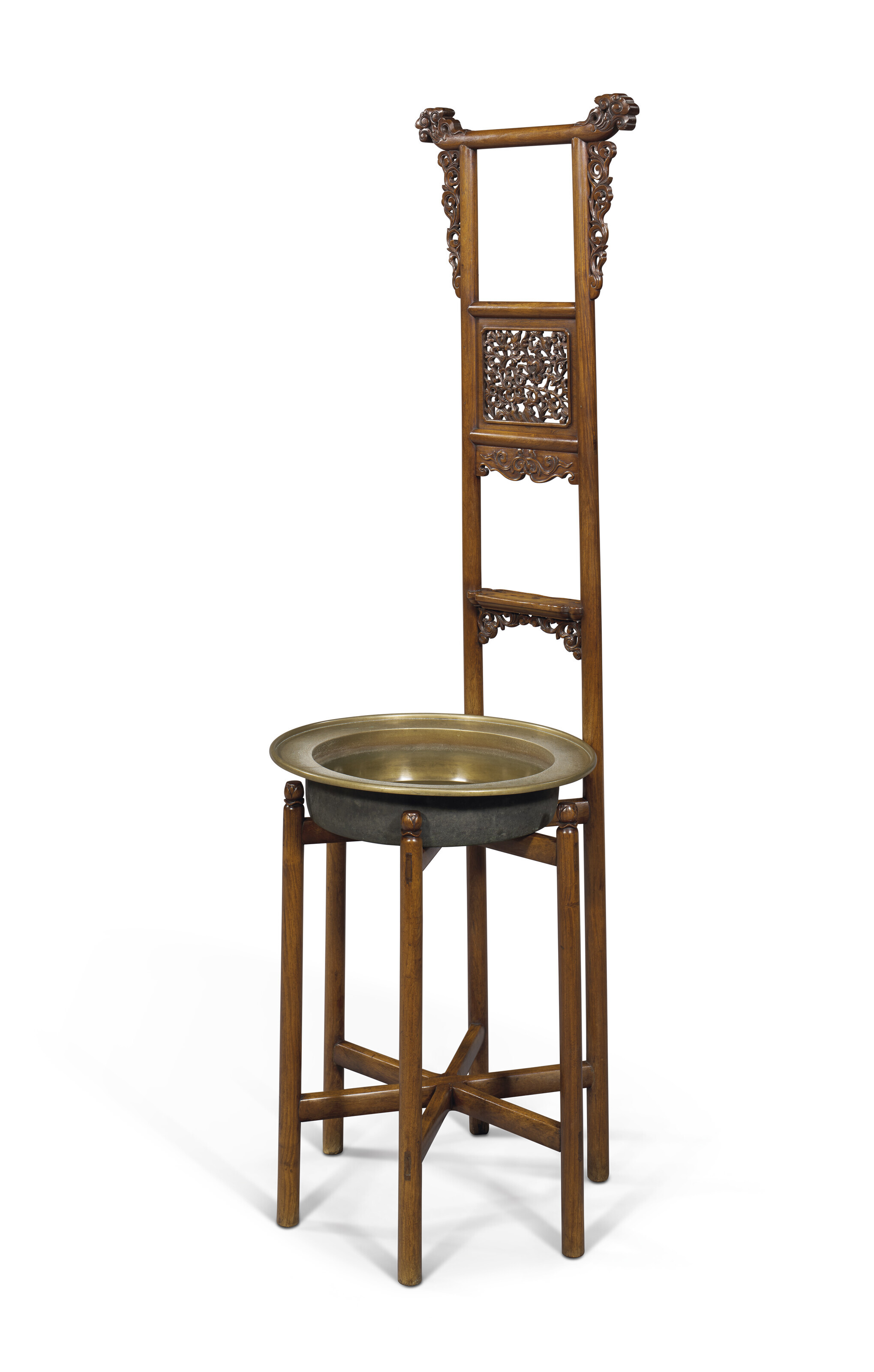 AN IMPORTANT AND RARE HUANGHUALI TOWEL RACK AND WASHBASIN, MIANPENJIA
