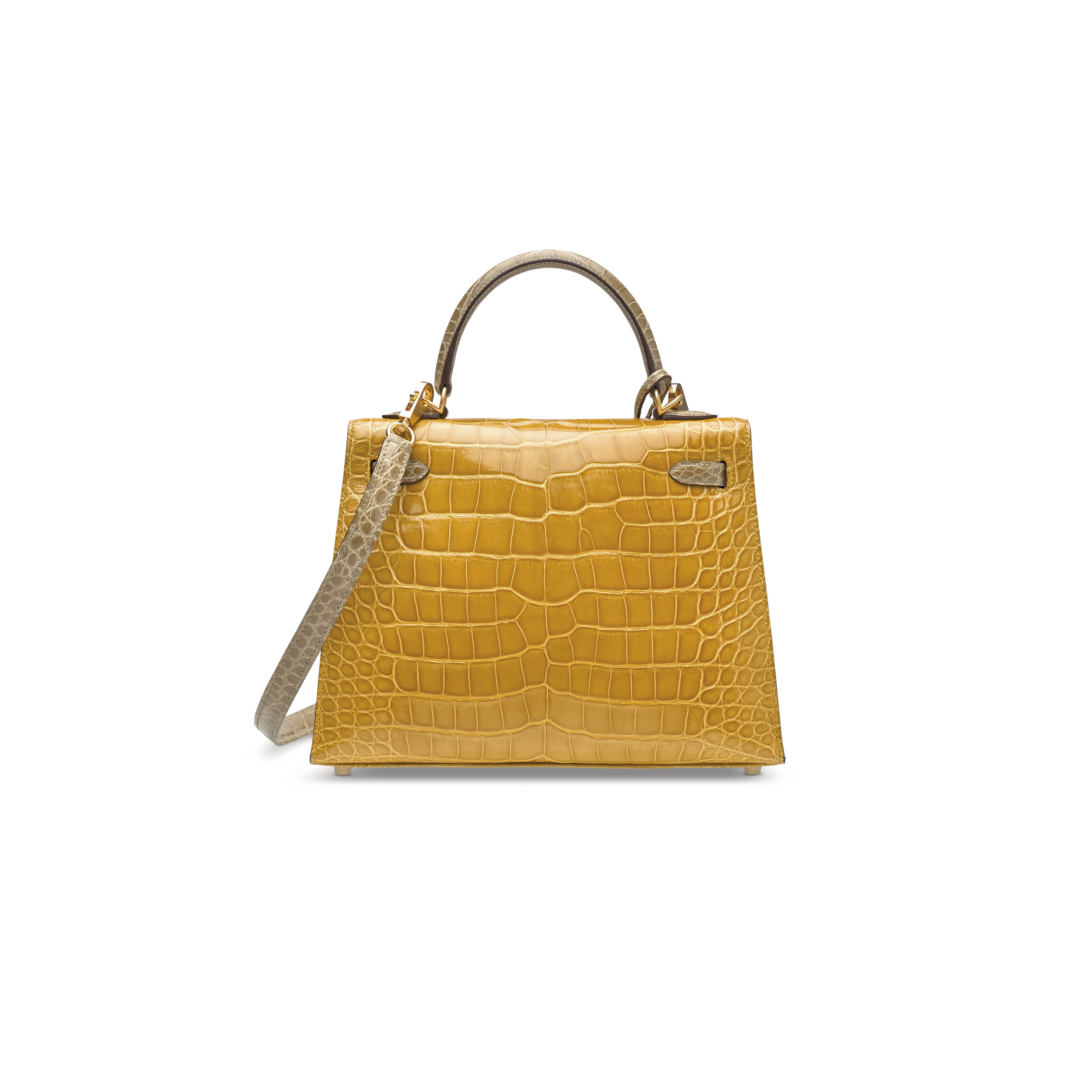 Hermes Kelly Pochette Jaune Ambre Alligator Lisse Shiny Gold