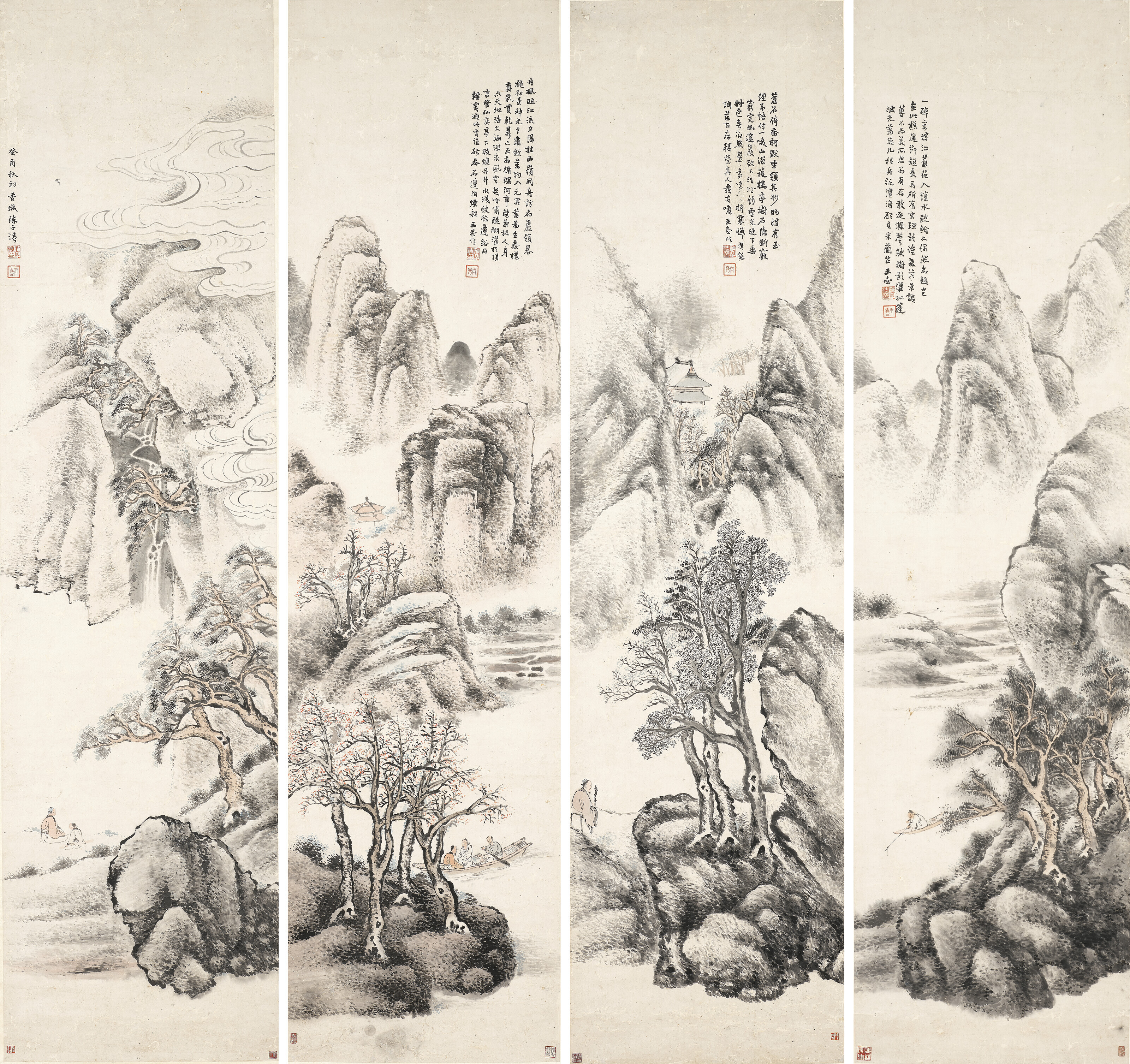 清陳子清（1811-1889）, 山水四屏| Christie's