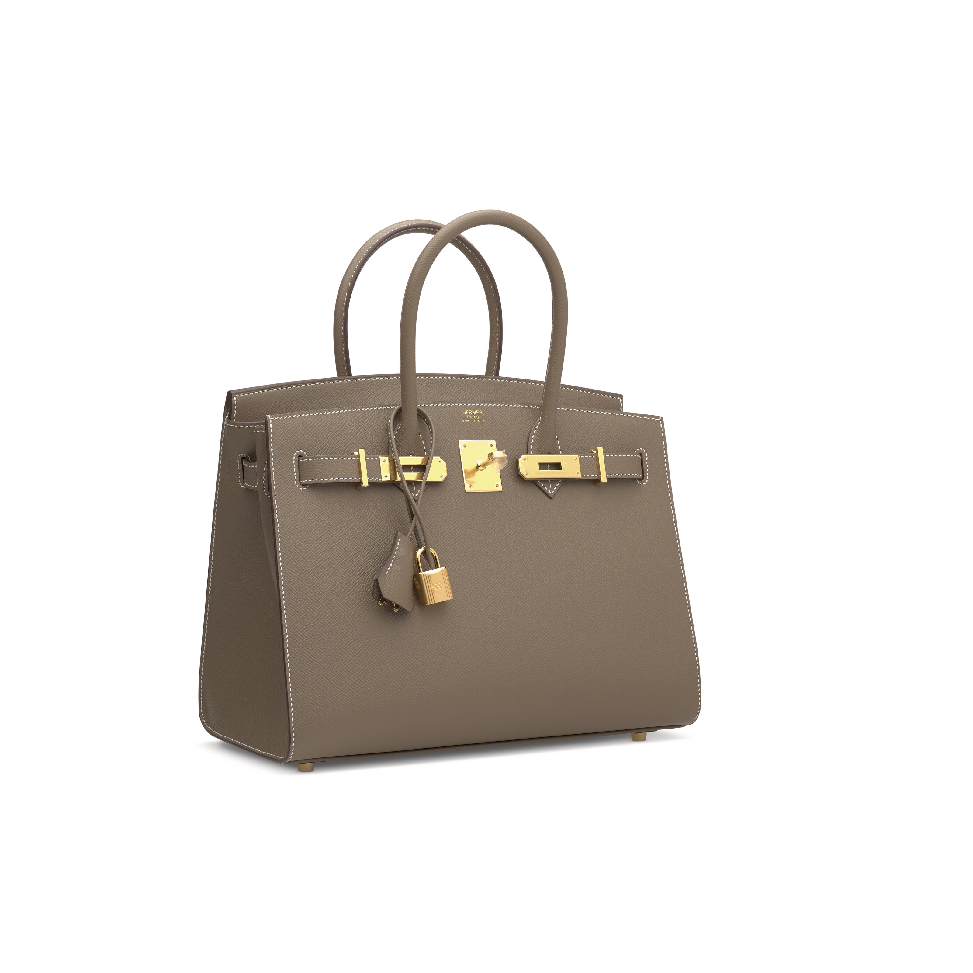 AN TOUPE EPSOM LEATHER SELLIER BIRKIN 30 WITH GOLD HARDWARE