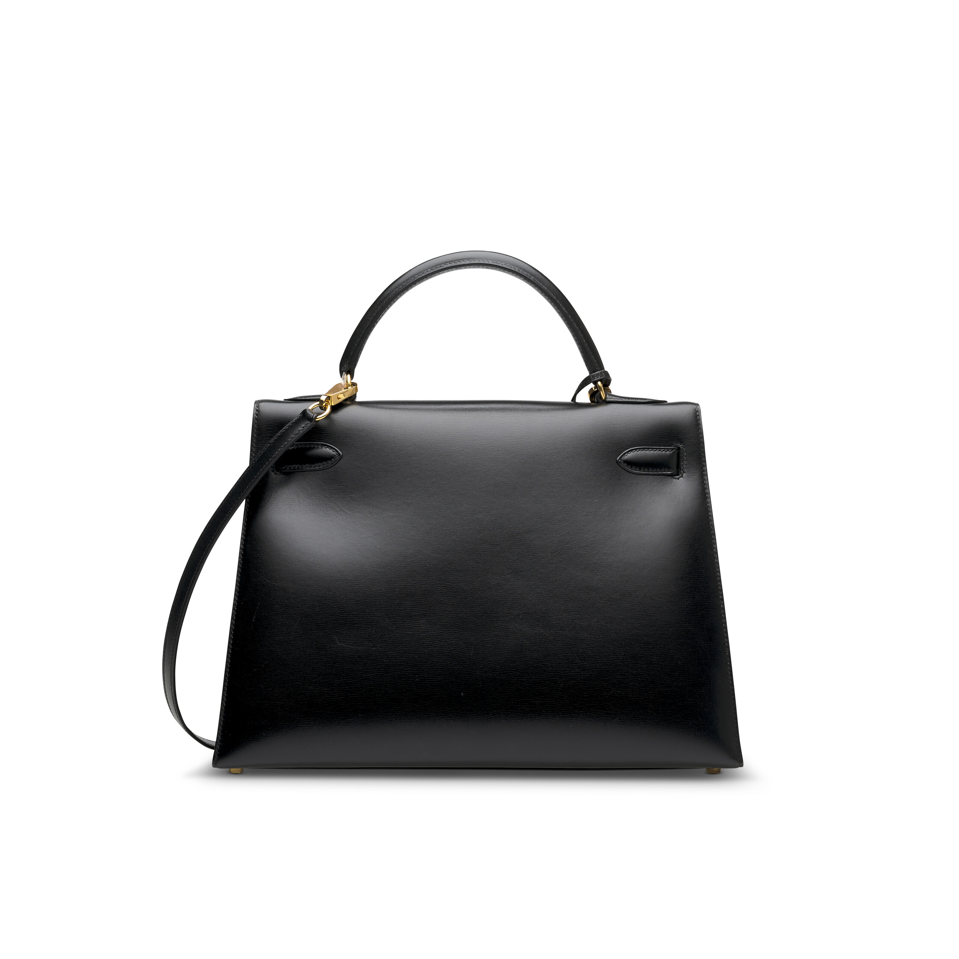 A BLACK CALF BOX LEATHER SELLIER KELLY 32 WITH GOLD HARDWARE