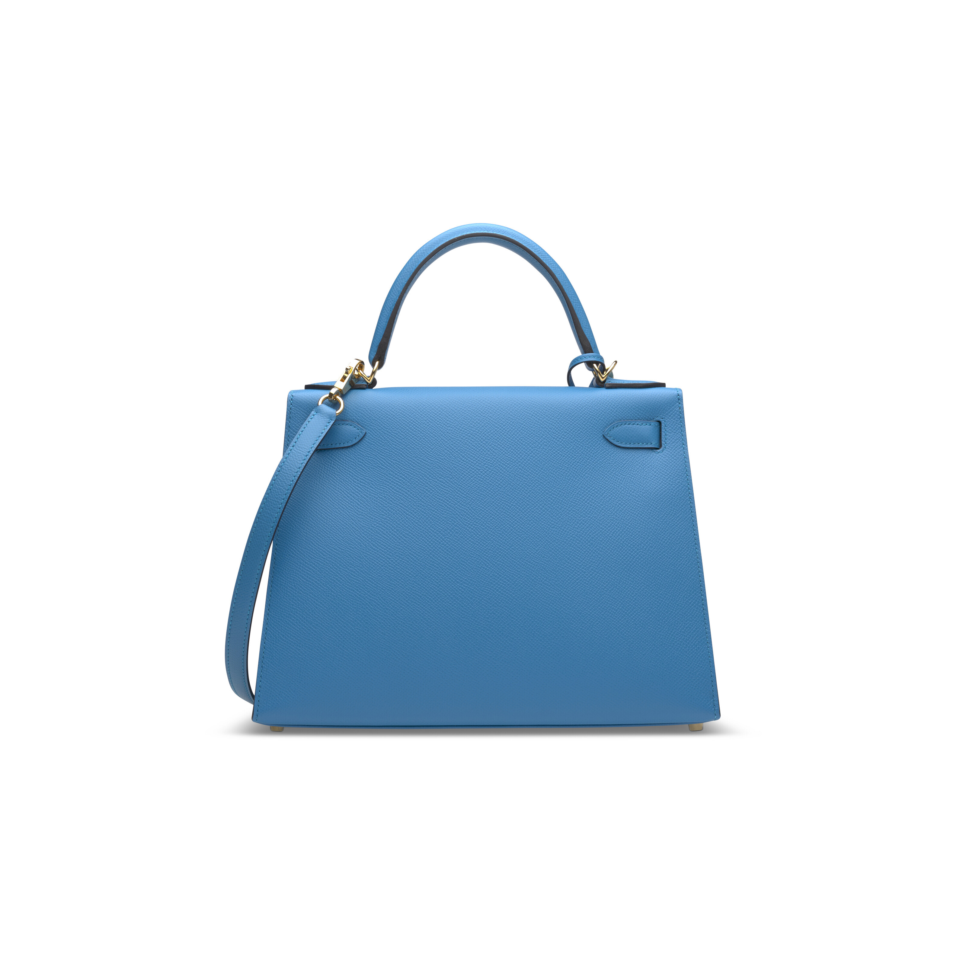 A BLEU ZANZIBAR EPSOM LEATHER SELLIER KELLY 28 WITH GOLD HARDWARE
