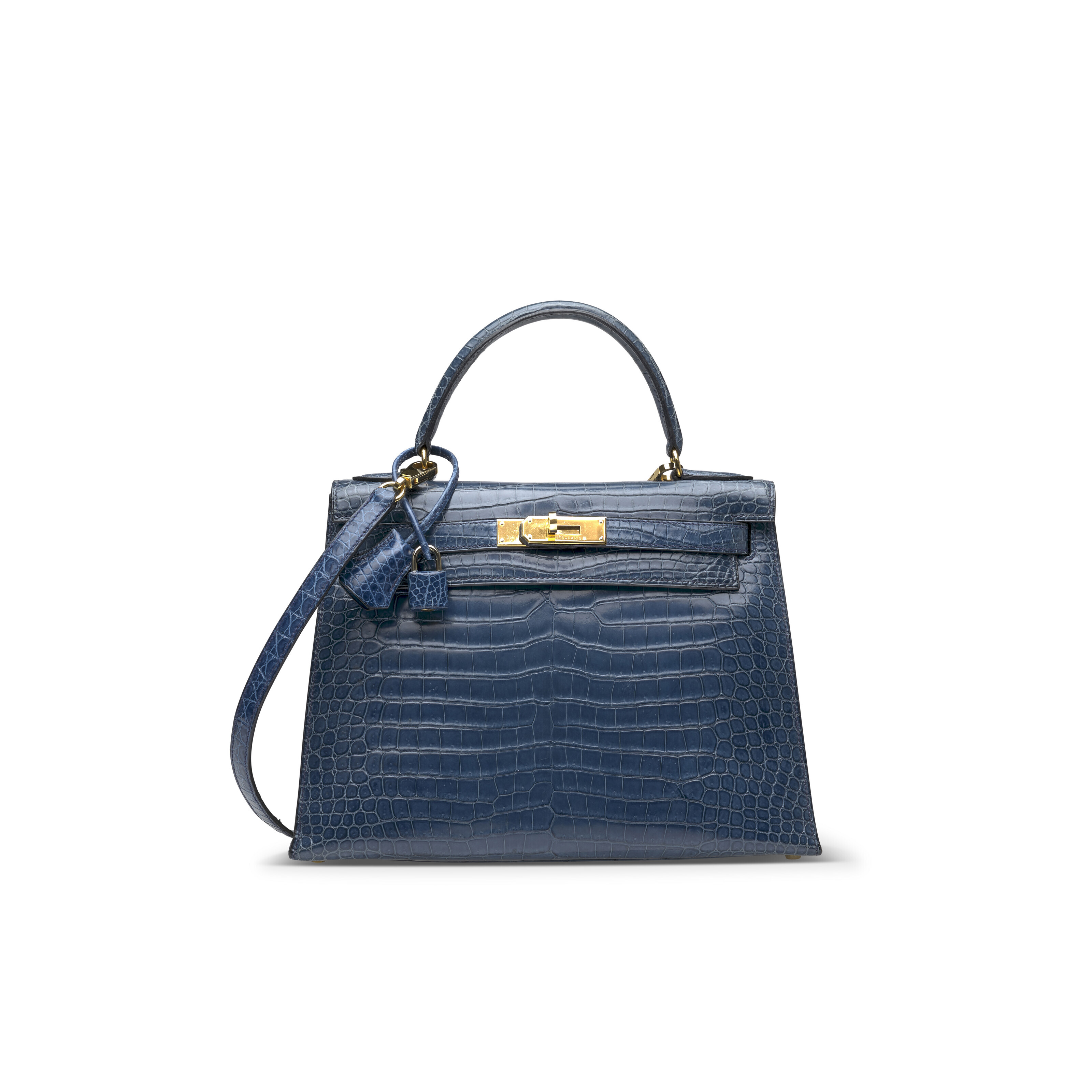A BLEU ZANZIBAR EPSOM LEATHER SELLIER KELLY 28 WITH GOLD HARDWARE
