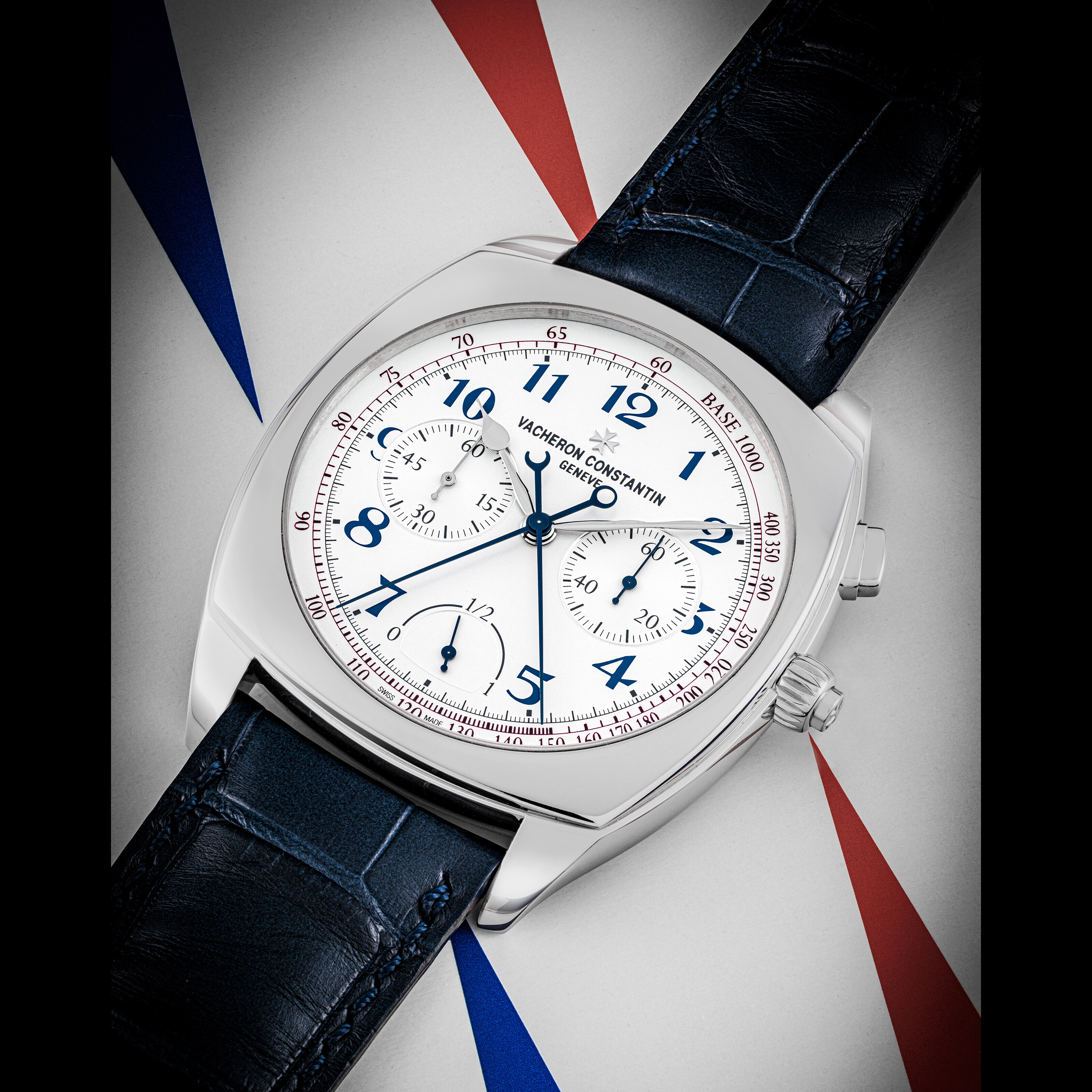 Vacheron Constantin. An extremely rare platinum cushion-shaped automatic single-button split-seconds chronograph wristwatch with power reserve. Harmony model. Ref. 5400S, circa 2015. Estimate: HK$1,200,000-2,400,000. Offered in The Champion Collection Part III: The Artistry of Complications on 24 May at Christie&rsquo;s in Hong Kong