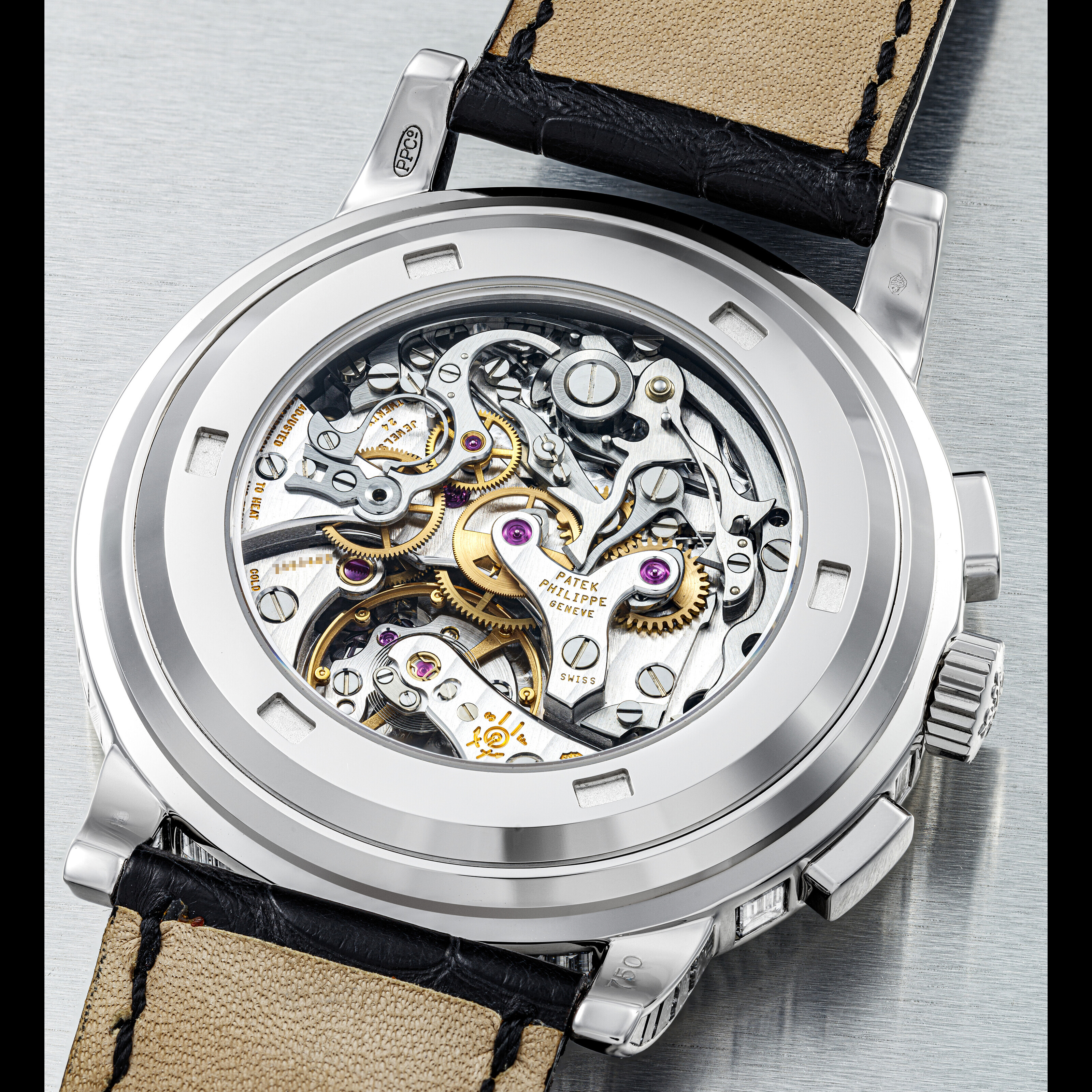 PATEK PHILIPPE. A VERY RARE 18K WHITE GOLD AND BAGUETTE CUT