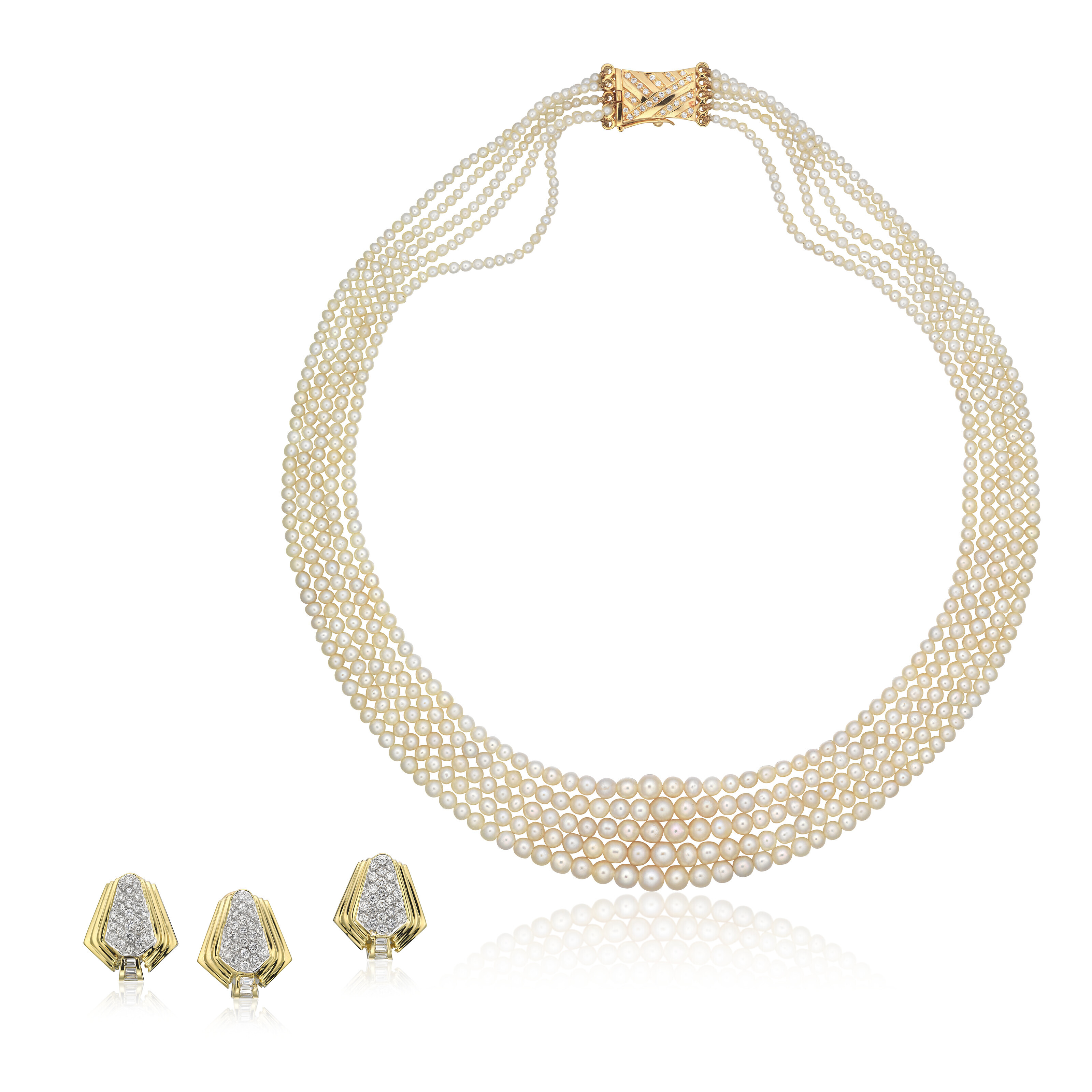 Catalog image of GROUP OF NATURAL PEARL AND DIAMOND JEWELLERY