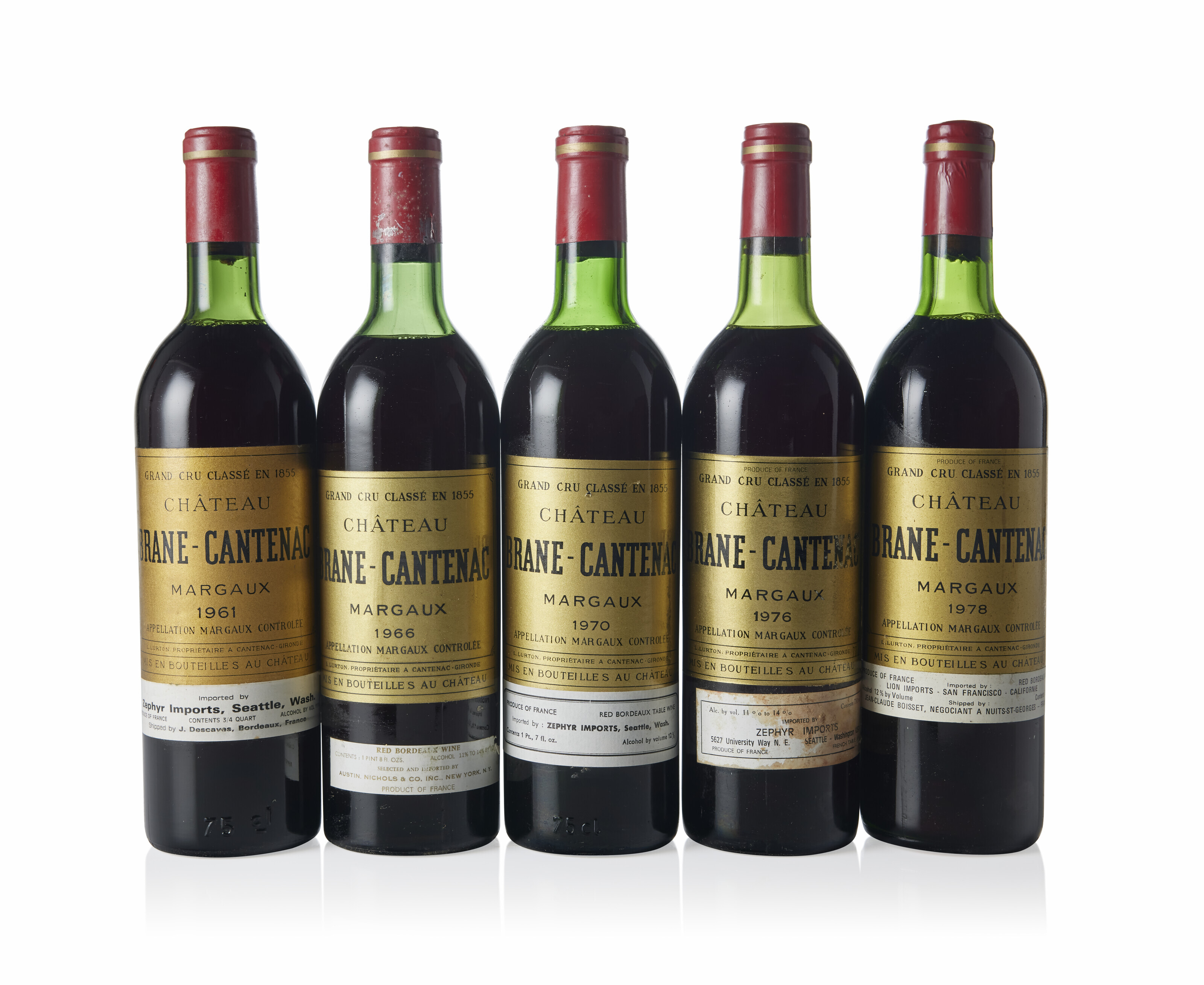 Mixed Château BraneCantenac, 1961 Binsoiled labelsLevels one top and