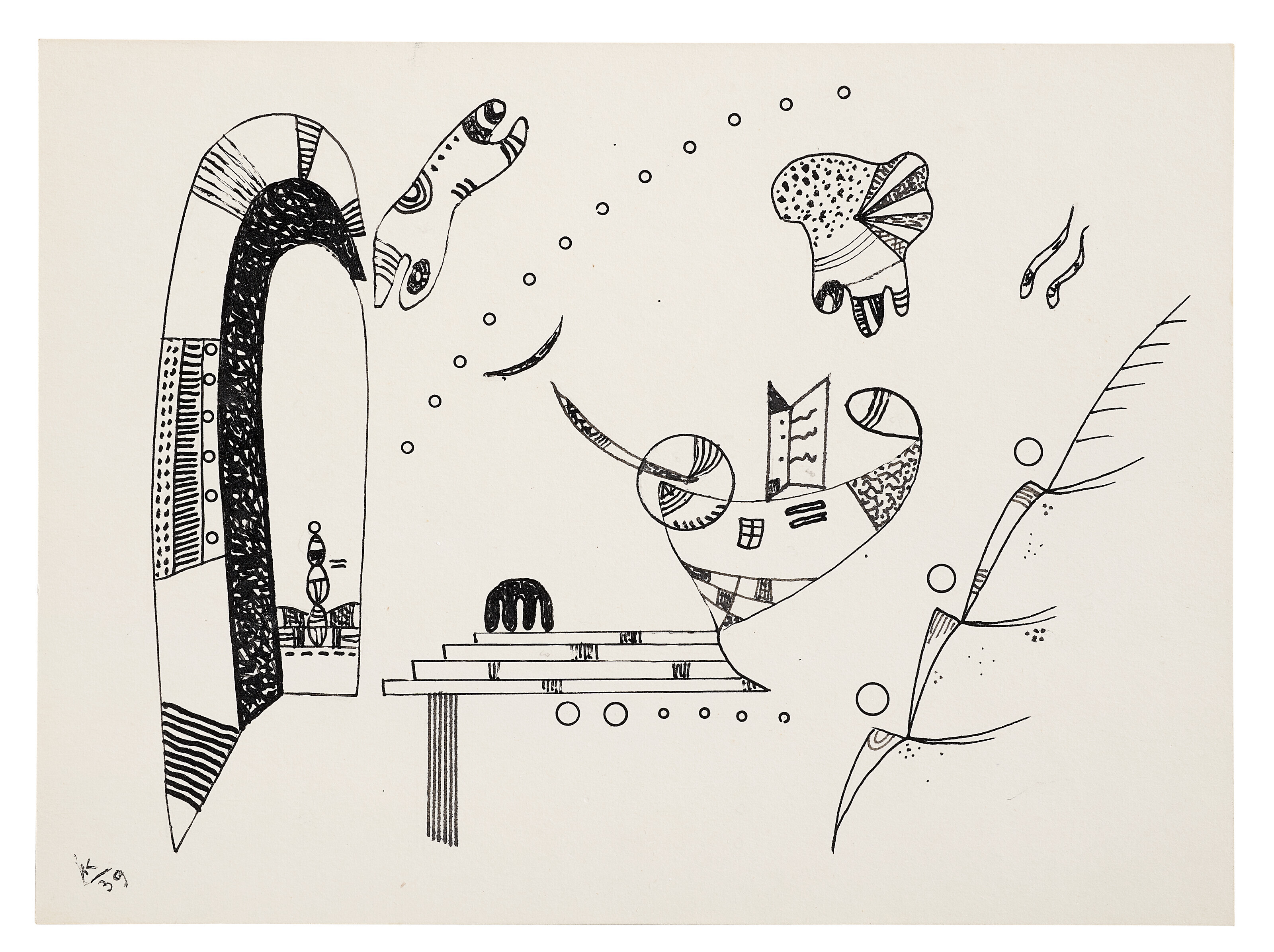 Wassily Kandinsky (1866-1944), Dessin pour All&eacute;gresse (Drawing for Cheerfulness), 1939. India ink on paper. 15.5 x 21.6 cm