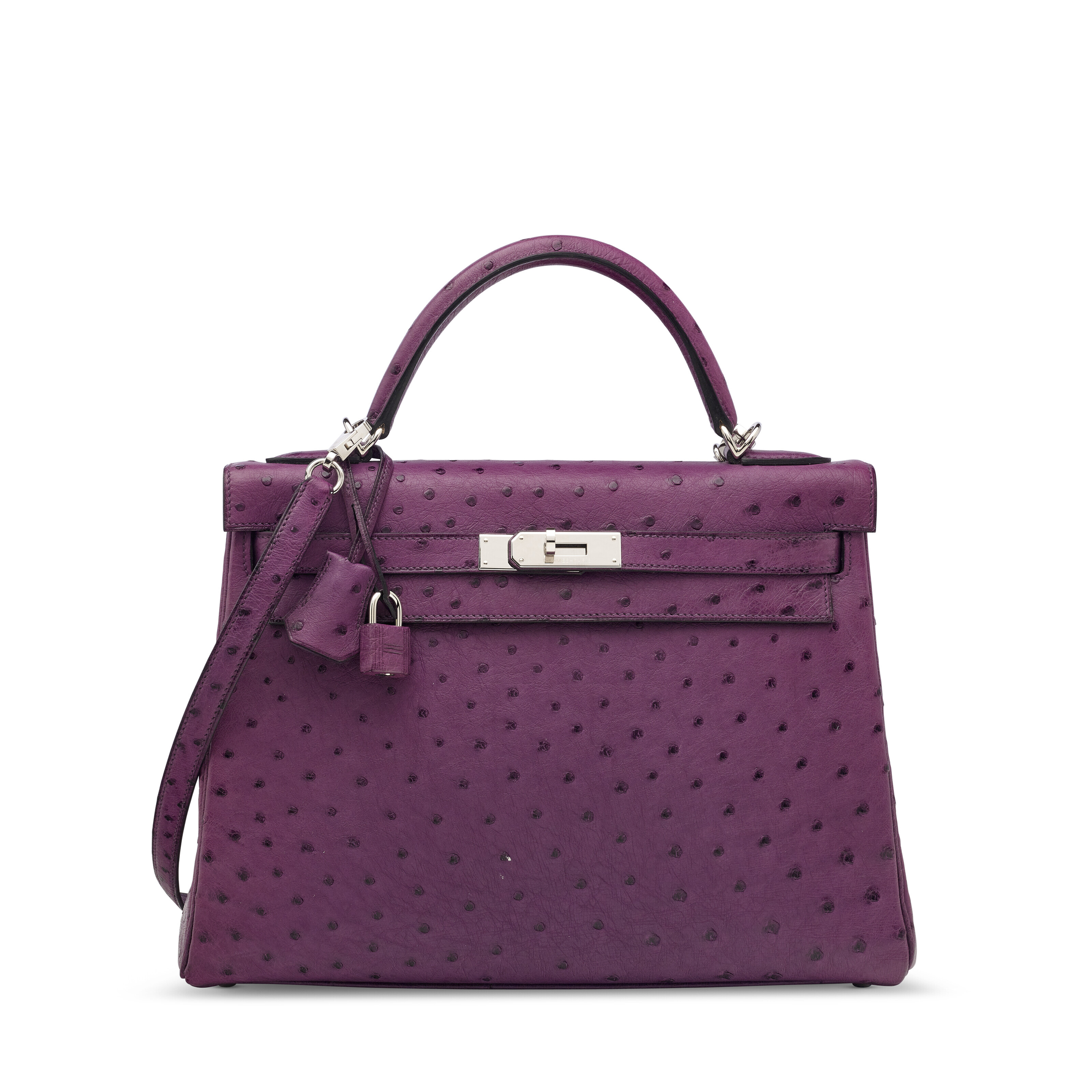 A VIOLET OSTRICH RETOURNÉ KELLY 32 WITH PALLADIUM HARDWARE, HERMÈS