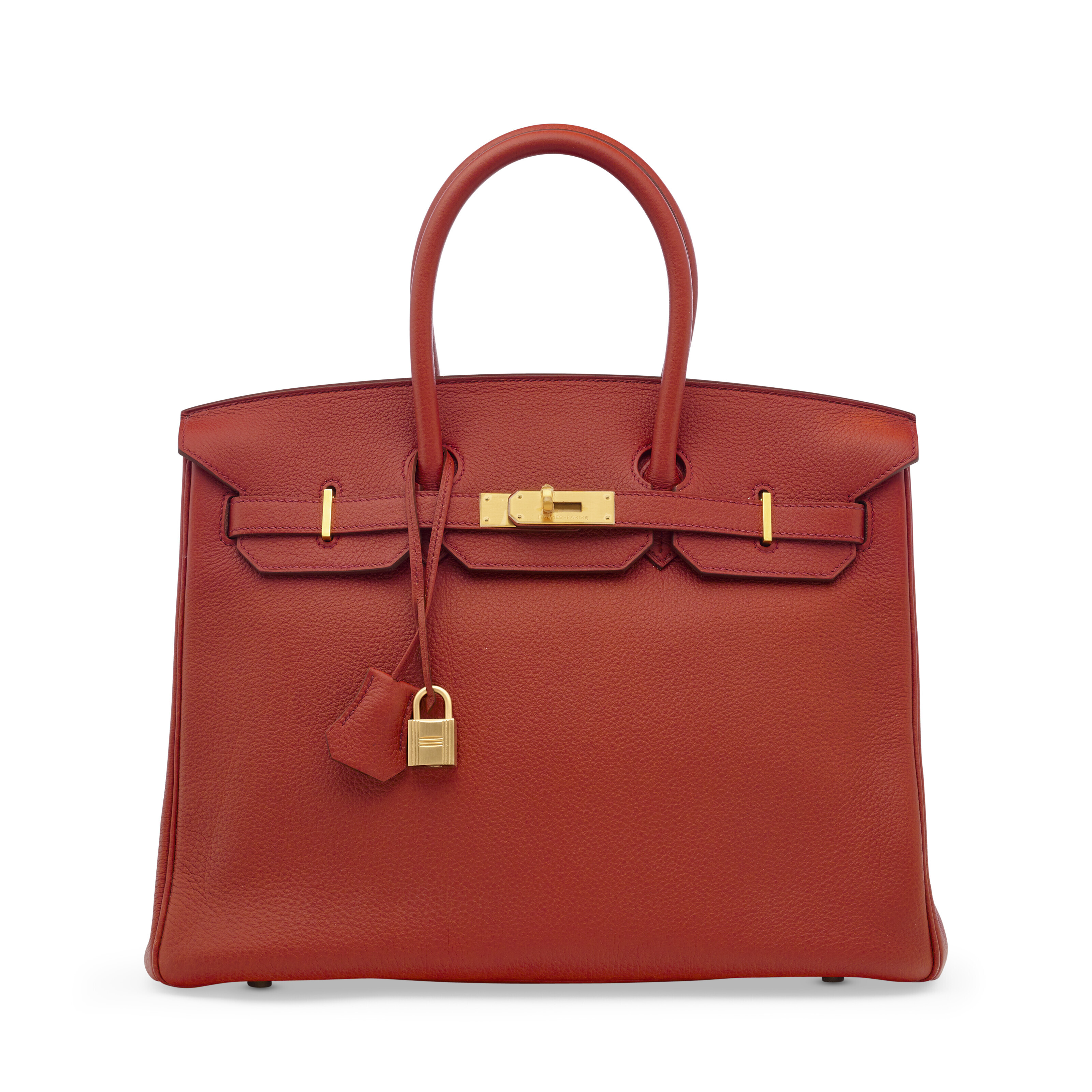 A ROUGE VENITIEN CLÉMENCE LEATHER BIRKIN 35 WITH BRUSHED GOLD HARDWARE ...