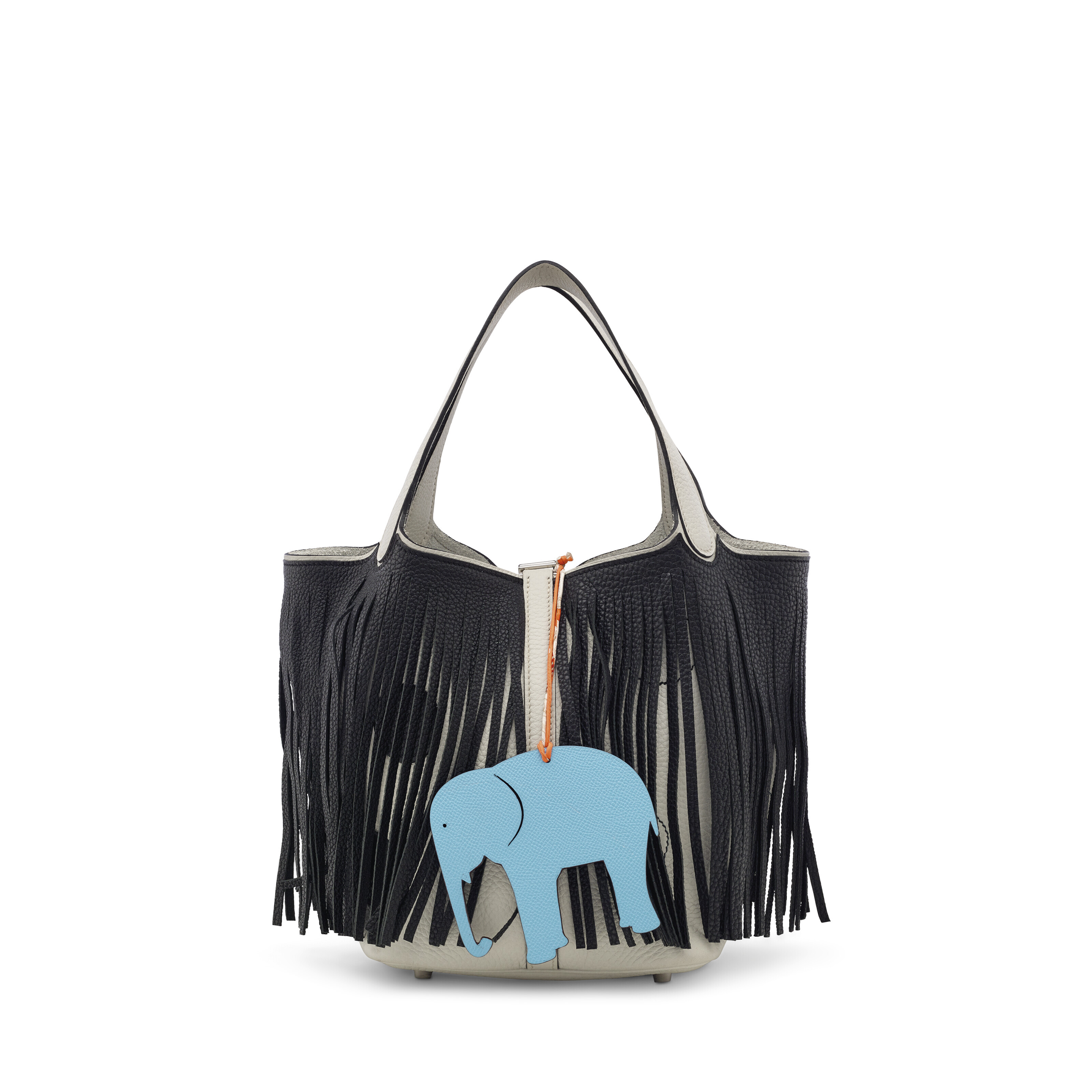A PETIT H GRIS TOURTERELLE & BLACK CLÉMENCE LEATHER FRINGES