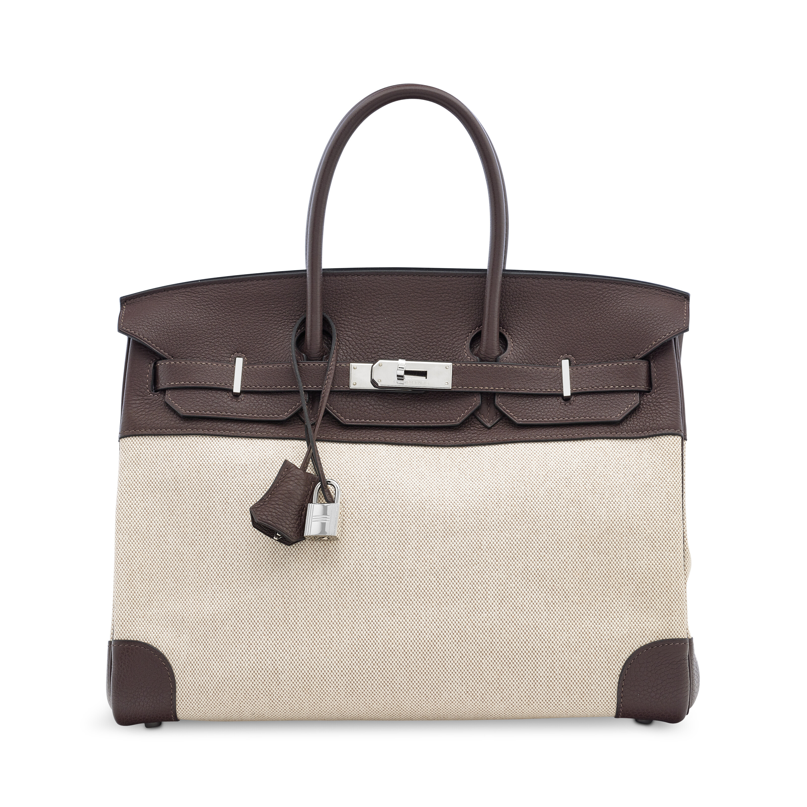 A CHOCOLAT CLEMENCE LEATHER TOILE BIRKIN 35 WITH PALLADIUM HARDWARE HERMES 2006 Christie s