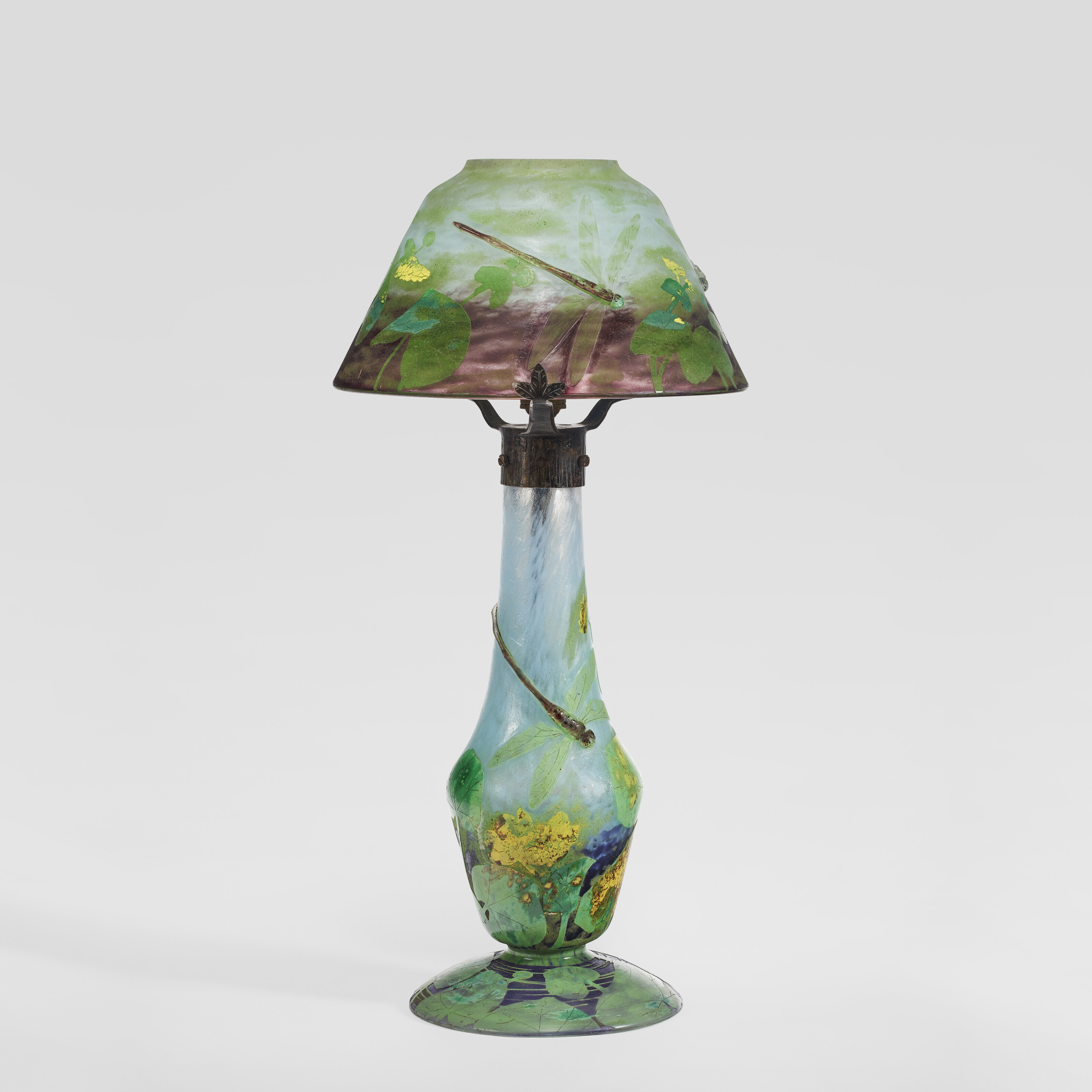DAUM, 'Libellules et Nénuphars' Table Lamp, circa 1899