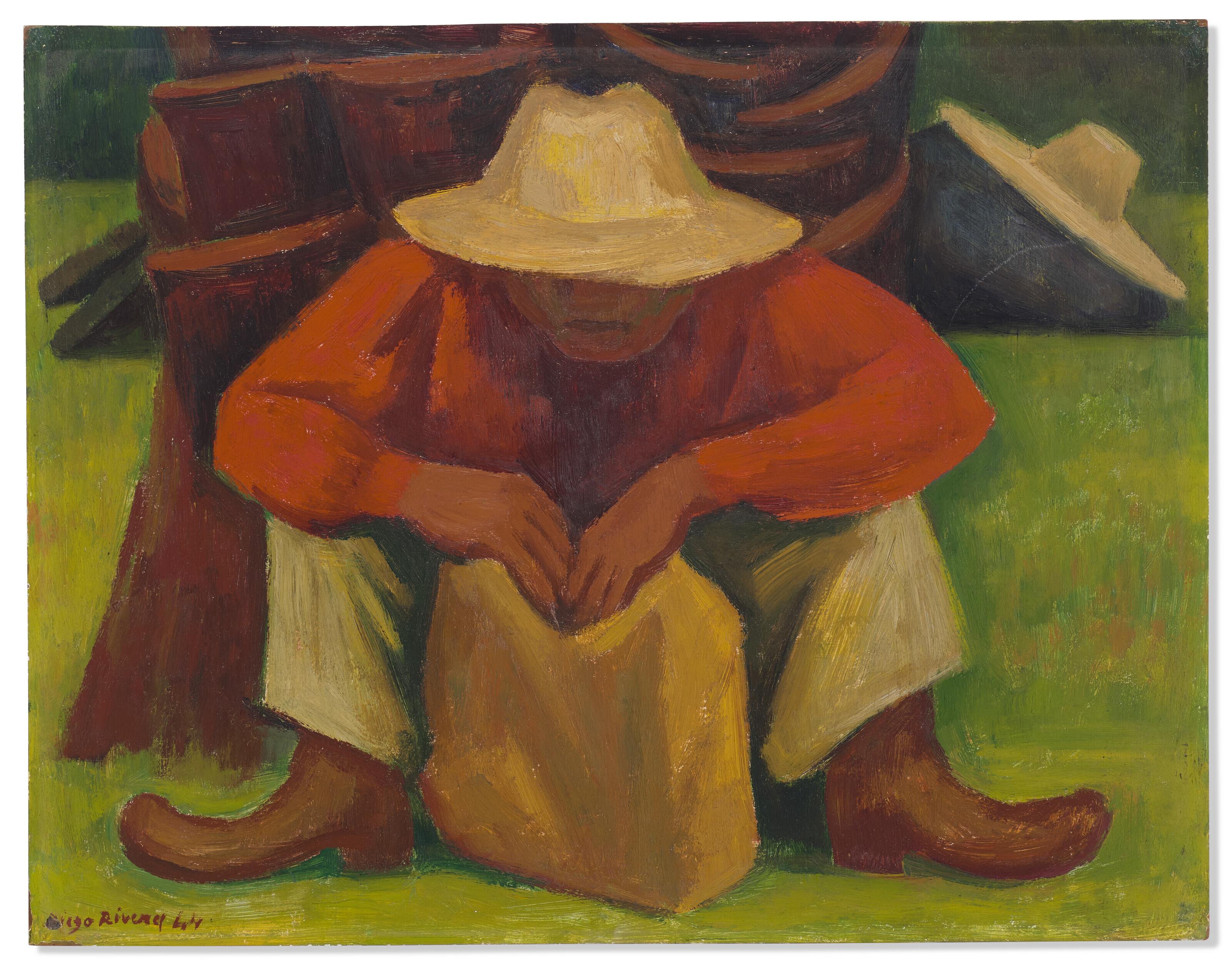 Descansando (Hombre sentado junto a un tronco)