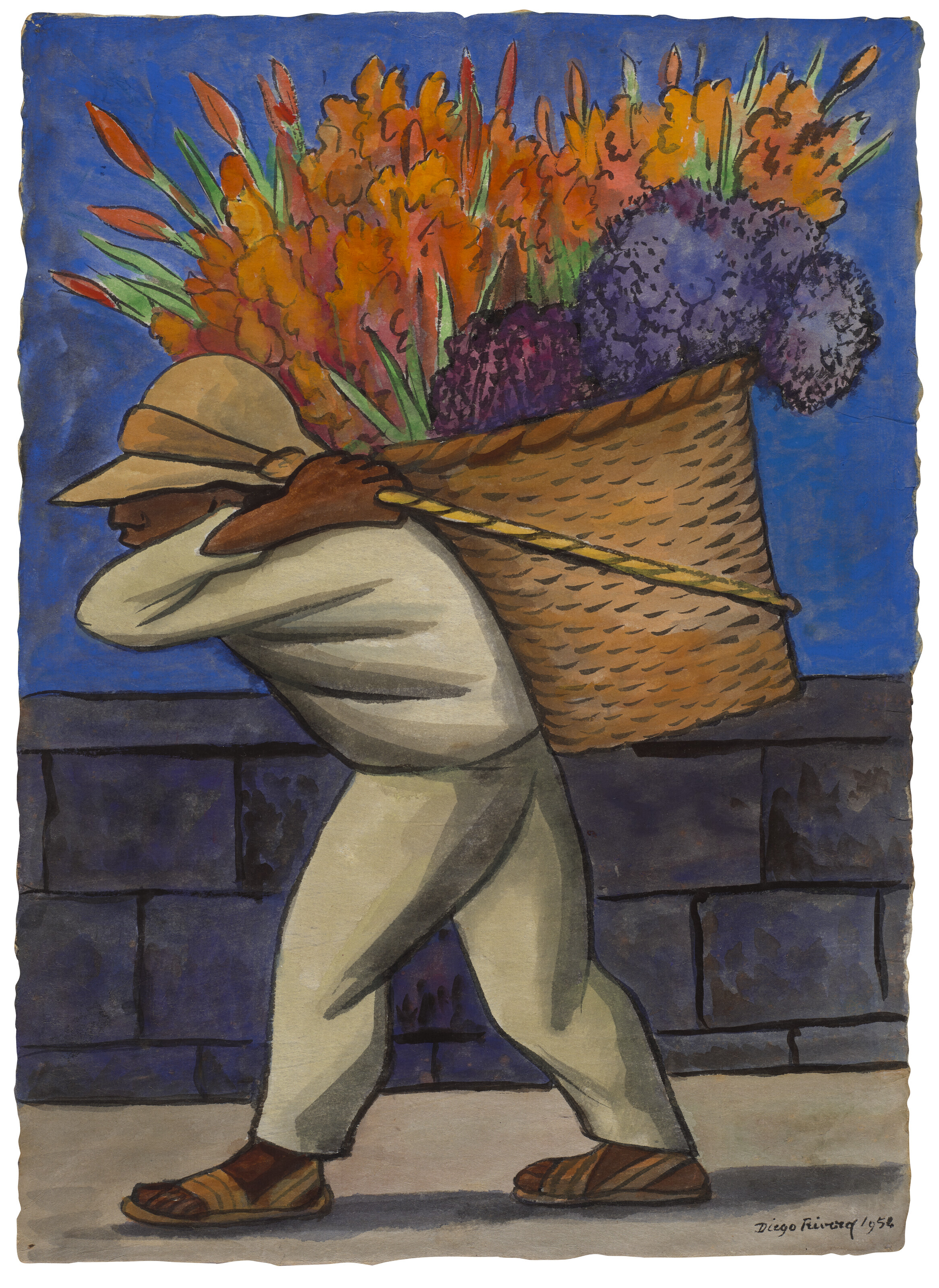 Cargador de flores andando (El vendedor de gladiolas y hortensias) 