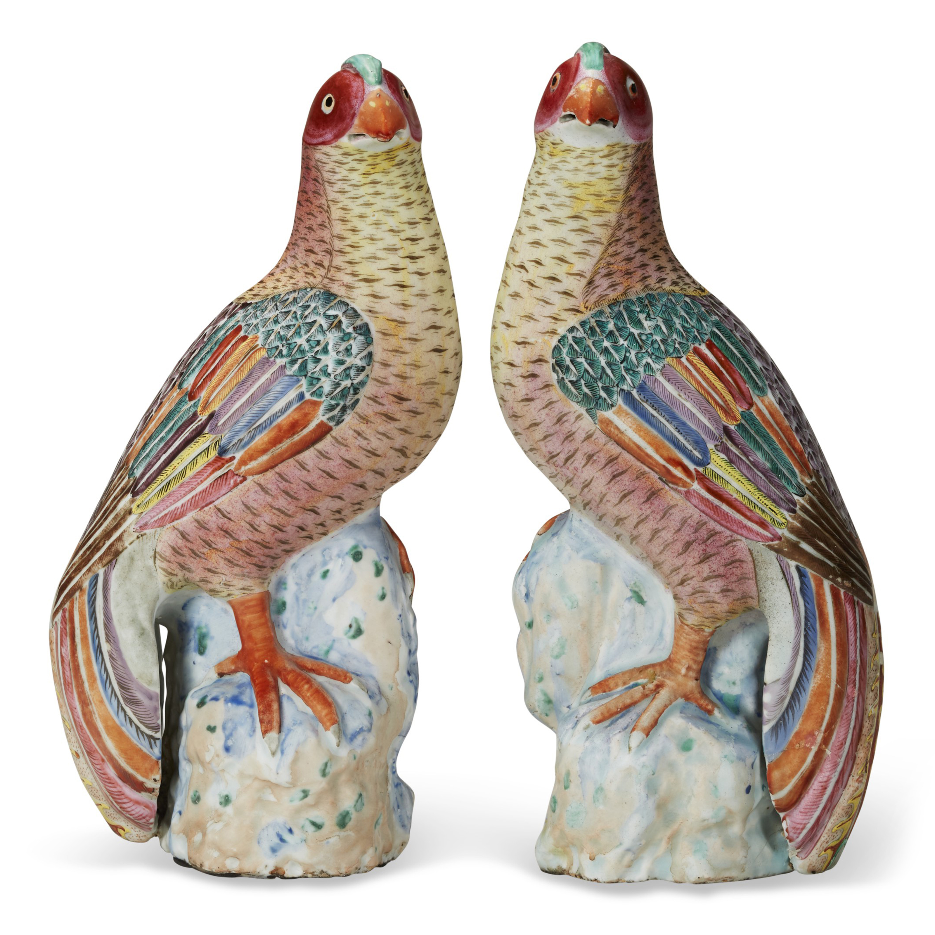 A PAIR OF CHINESE EXPORT PORCELAIN FAMILLE ROSE PHEASANTS