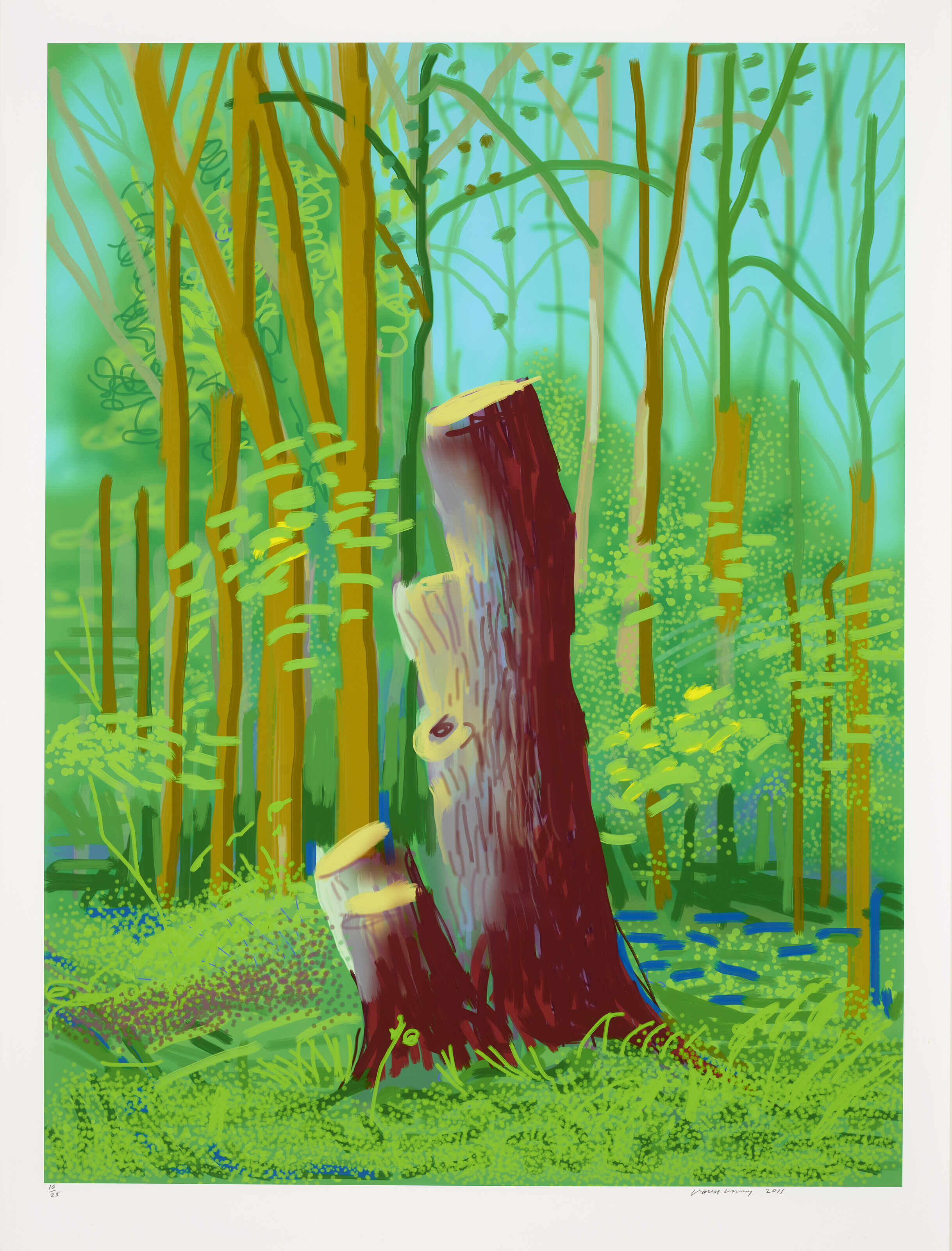 David Hockney (b. 1937), The Arrival of Spring in Woldgate, East Yorkshire in 2011 (twenty eleven) - 24 April 2011, 2011. Image: 49¾ x 37½ in (1264 x 953 mm). Sheet: 55 x 41½ in (1397 x 1054 mm). Estimate: $70,000–100,000. Offered in Contemporary Edition on 9 March 2022 at Christie’s in New York
