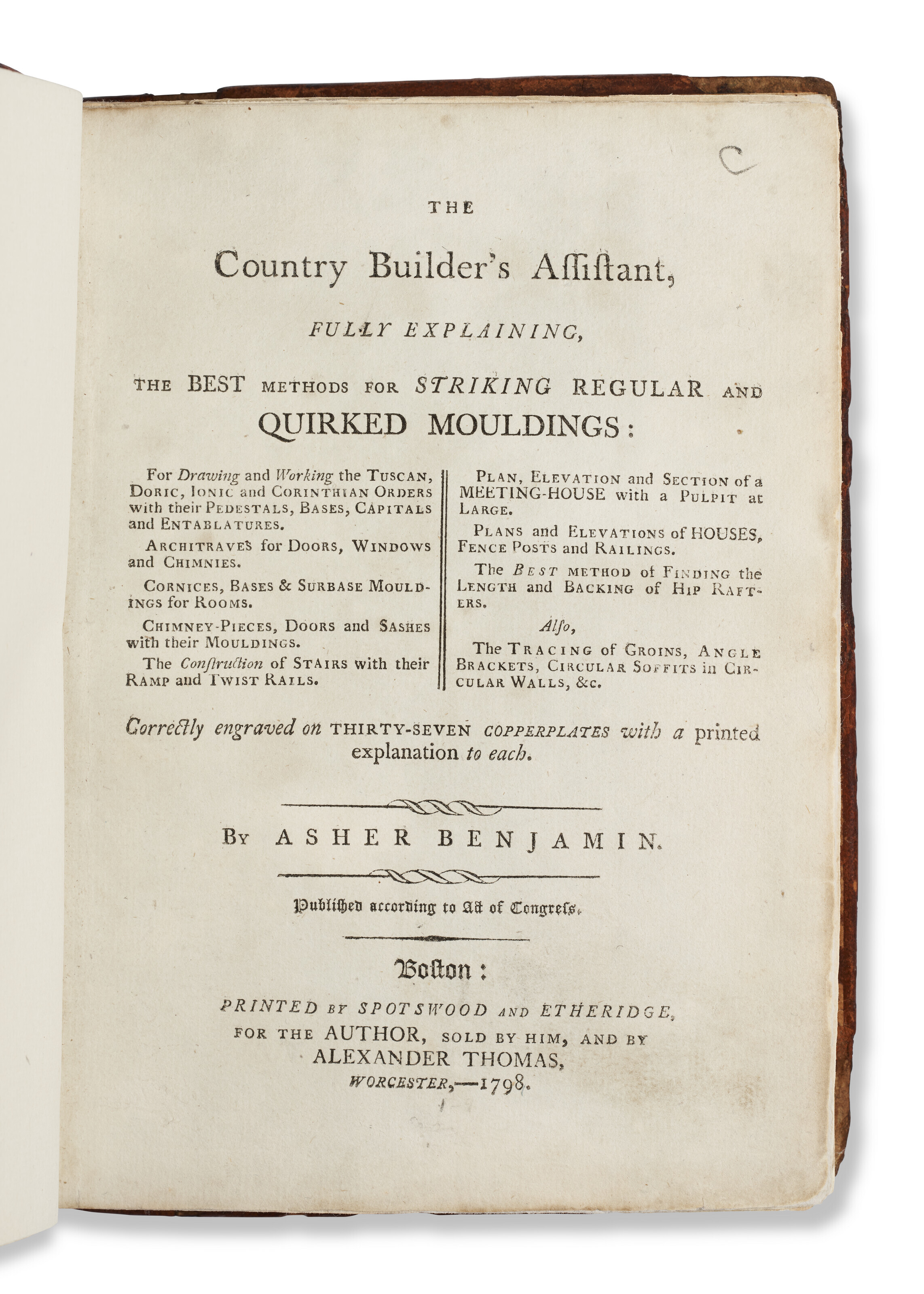 The Country Builder’s Assistant, Asher Benjamin, 1798 Christie’s