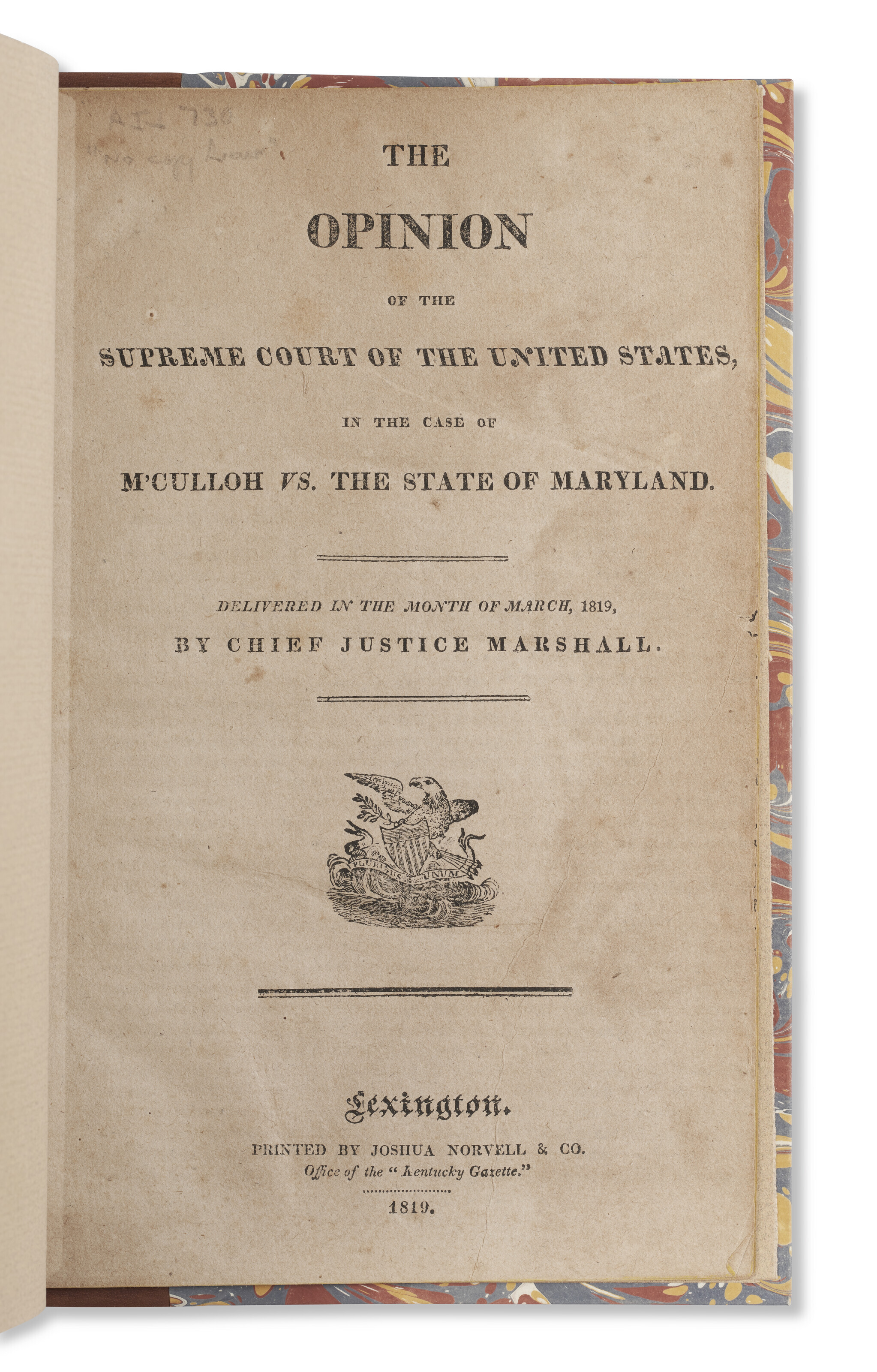 McCulloch v Maryland John Marshall 1819 Christie s