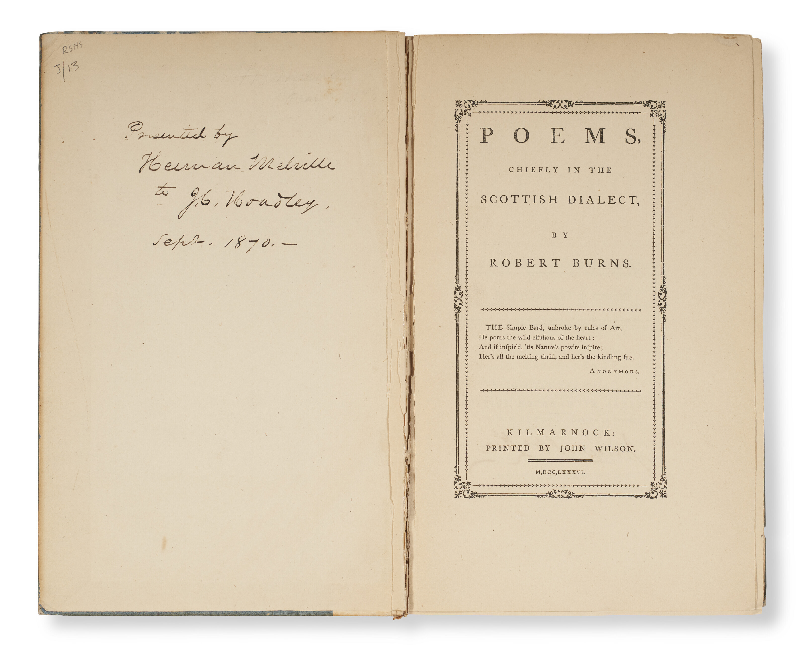 Poems by Robert Burns, a gift from Herman to his brotherinlaw Christie’s