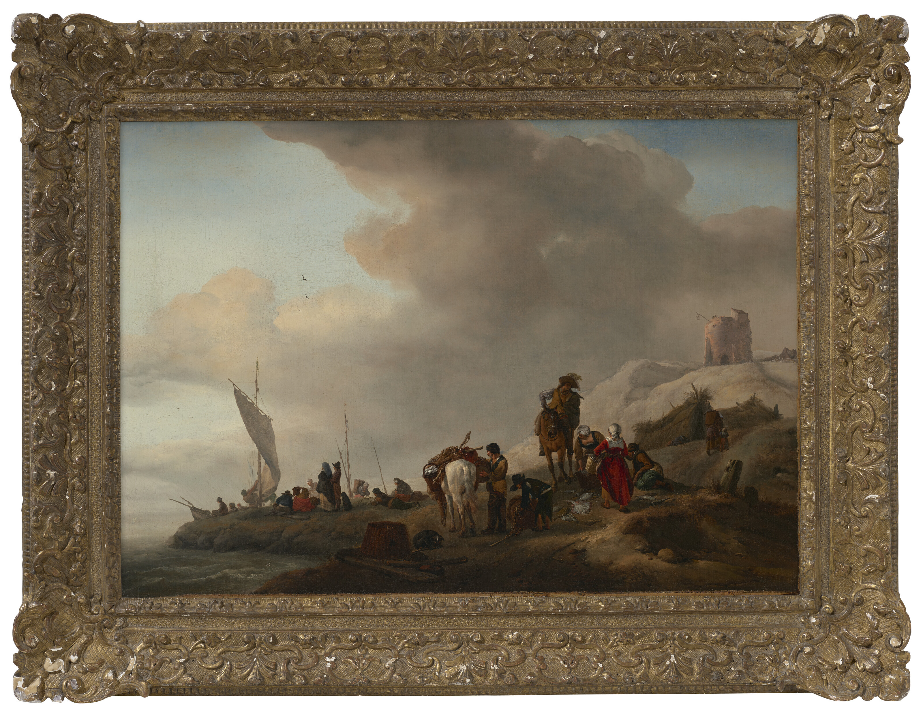 PHILIPS WOUWERMAN (HAARLEM 1619-1668), Fisherfolk unloading their