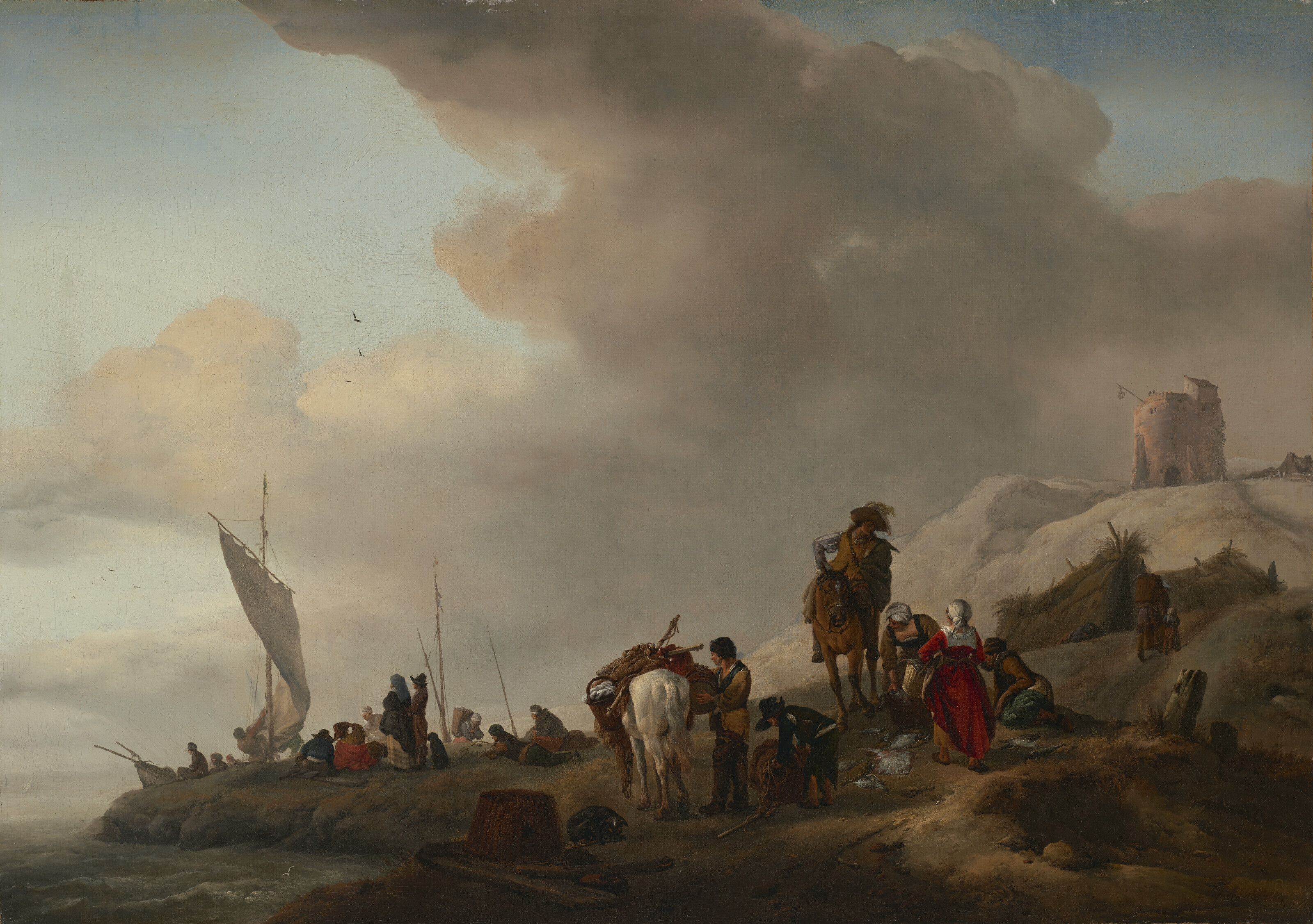PHILIPS WOUWERMAN (HAARLEM 1619-1668), Fisherfolk unloading their