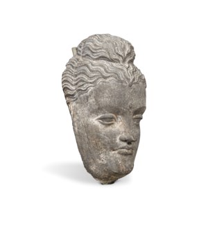 A GRAY SCHIST HEAD OF BUDDHA SHAKYAMUNI, ANCIENT REGION OF GANDHARA ...