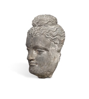 A GRAY SCHIST HEAD OF BUDDHA SHAKYAMUNI, ANCIENT REGION OF GANDHARA ...