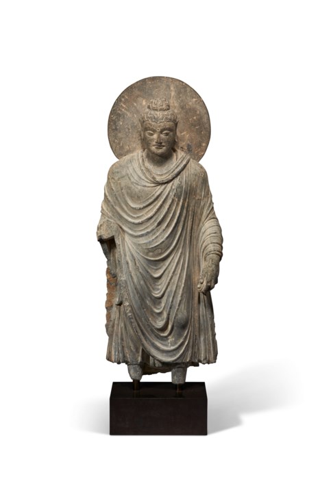 A LARGE GREY SCHIST FIGURE OF BUDDHA, ANCIENT REGION OF GANDHARA, 3RD ...