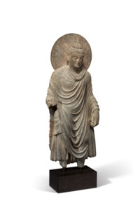 A LARGE GREY SCHIST FIGURE OF BUDDHA, ANCIENT REGION OF GANDHARA, 3RD ...
