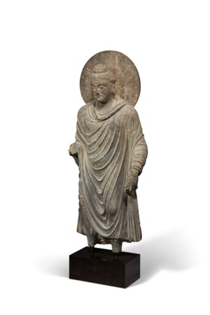 A LARGE GREY SCHIST FIGURE OF BUDDHA, ANCIENT REGION OF GANDHARA, 3RD ...
