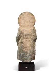 A LARGE GREY SCHIST FIGURE OF BUDDHA, ANCIENT REGION OF GANDHARA, 3RD ...