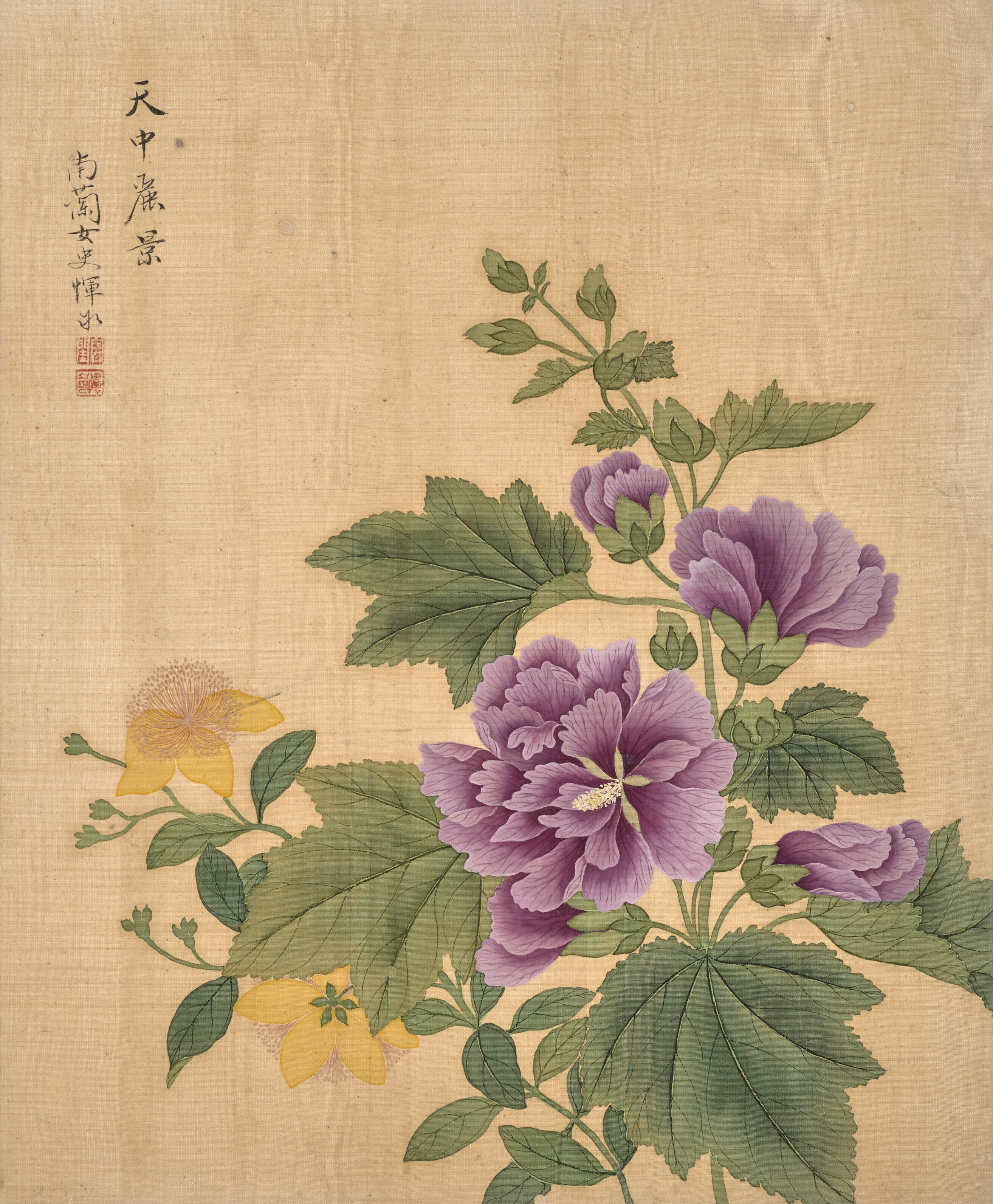 暖簾『薔薇』水墨画家による肉筆 一点物 暖簾『薔薇』水墨画家