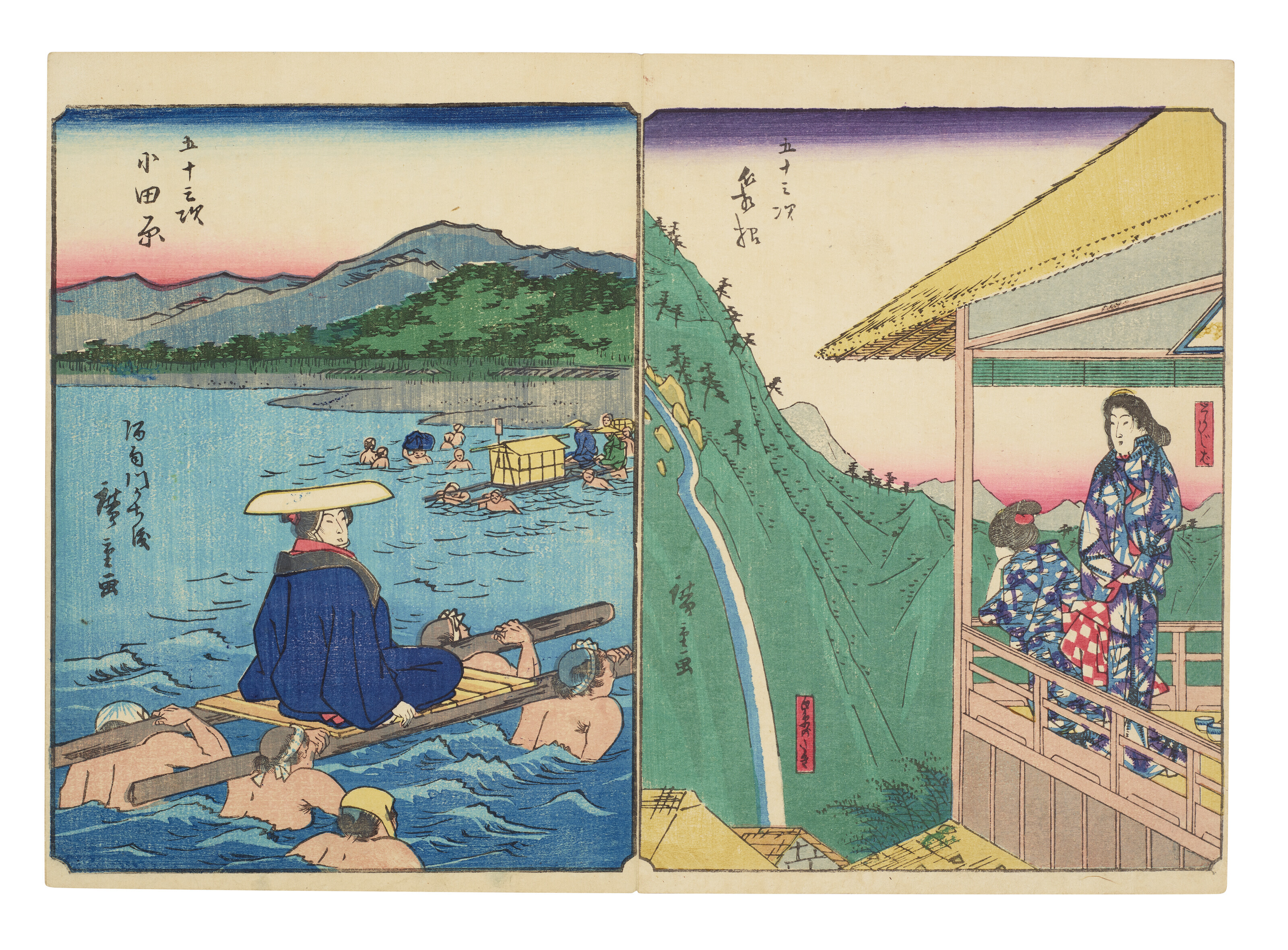 こころの風景コレクション【松波照慶　River side】60％お値引き！！ UTAGAWA HIROSHIGE (1797-1858), Kawasaki, Rokugo watashibune