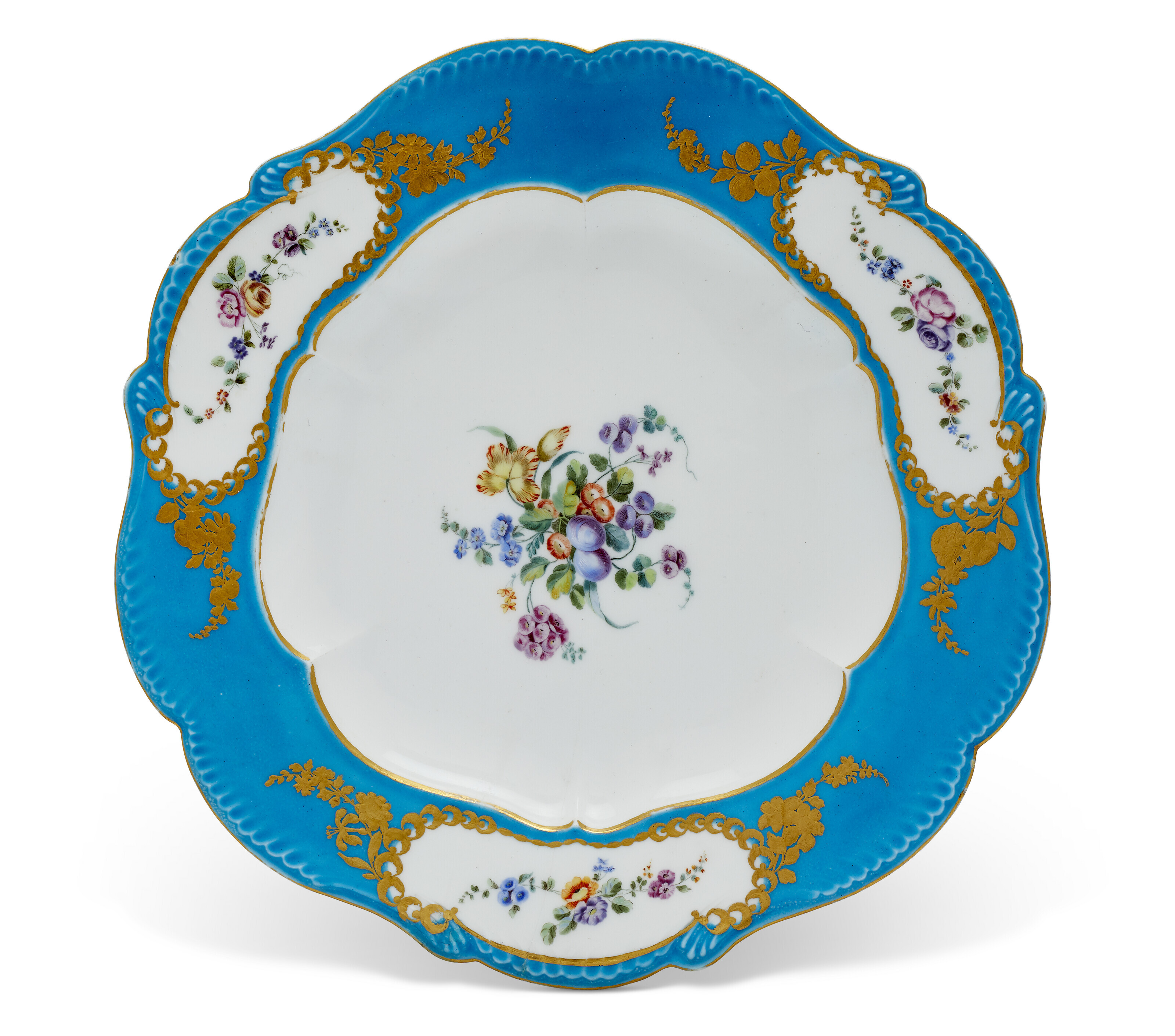 A VINCENNES PORCELAIN 'BLEU CELESTE' PLATE (ASSIETTE A GAUDERON