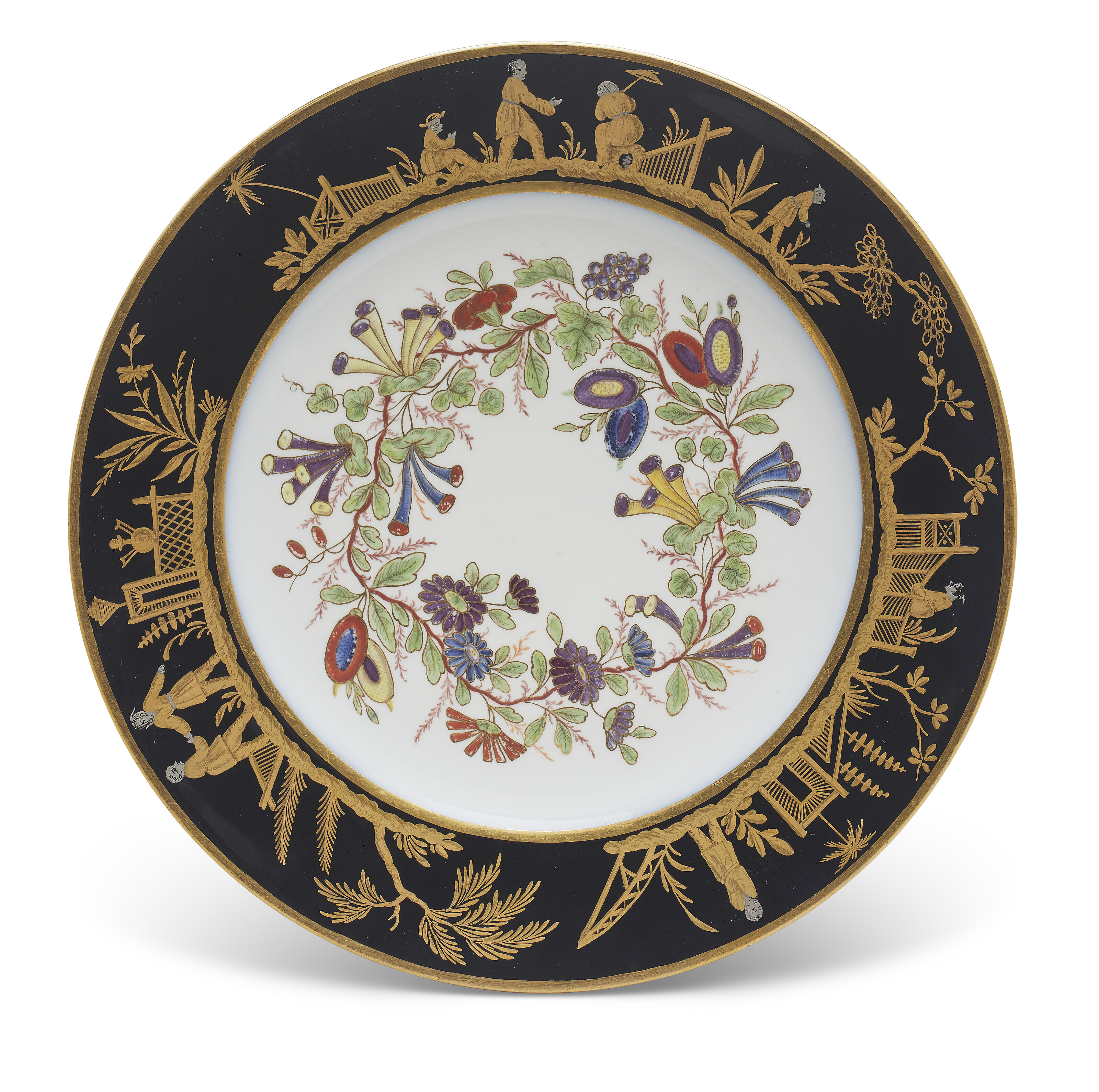 A SEVRES (HARD PASTE) PORCELAIN BLACK-GROUND CHINOISERIE