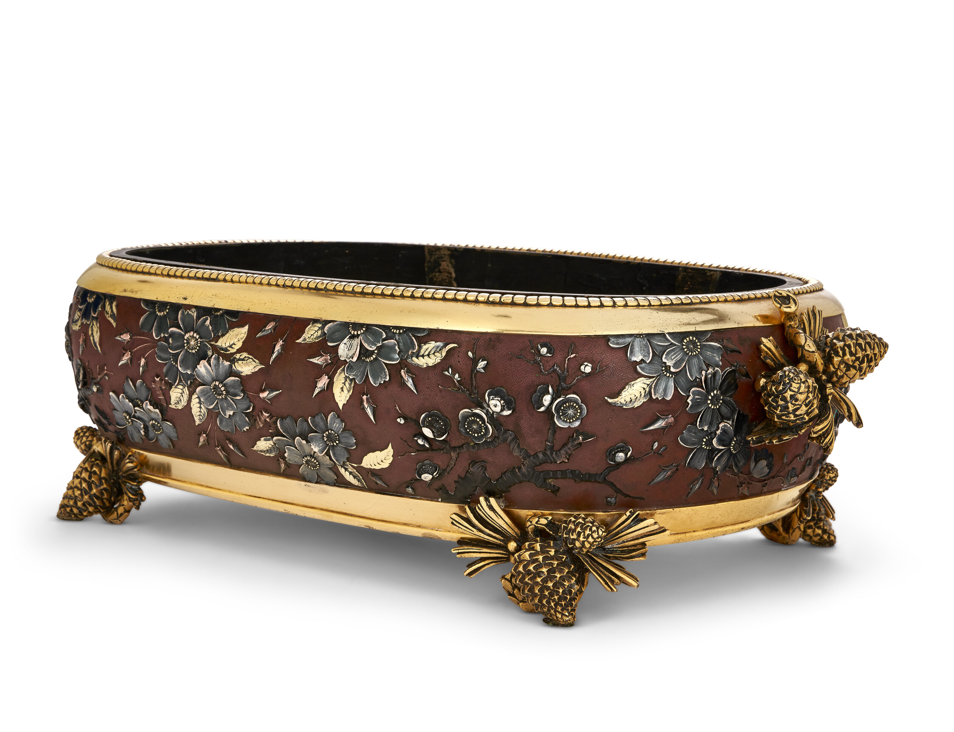 A FINE FRENCH 'JAPONISME' GILT, SILVERED, AND PATINATED BRONZE